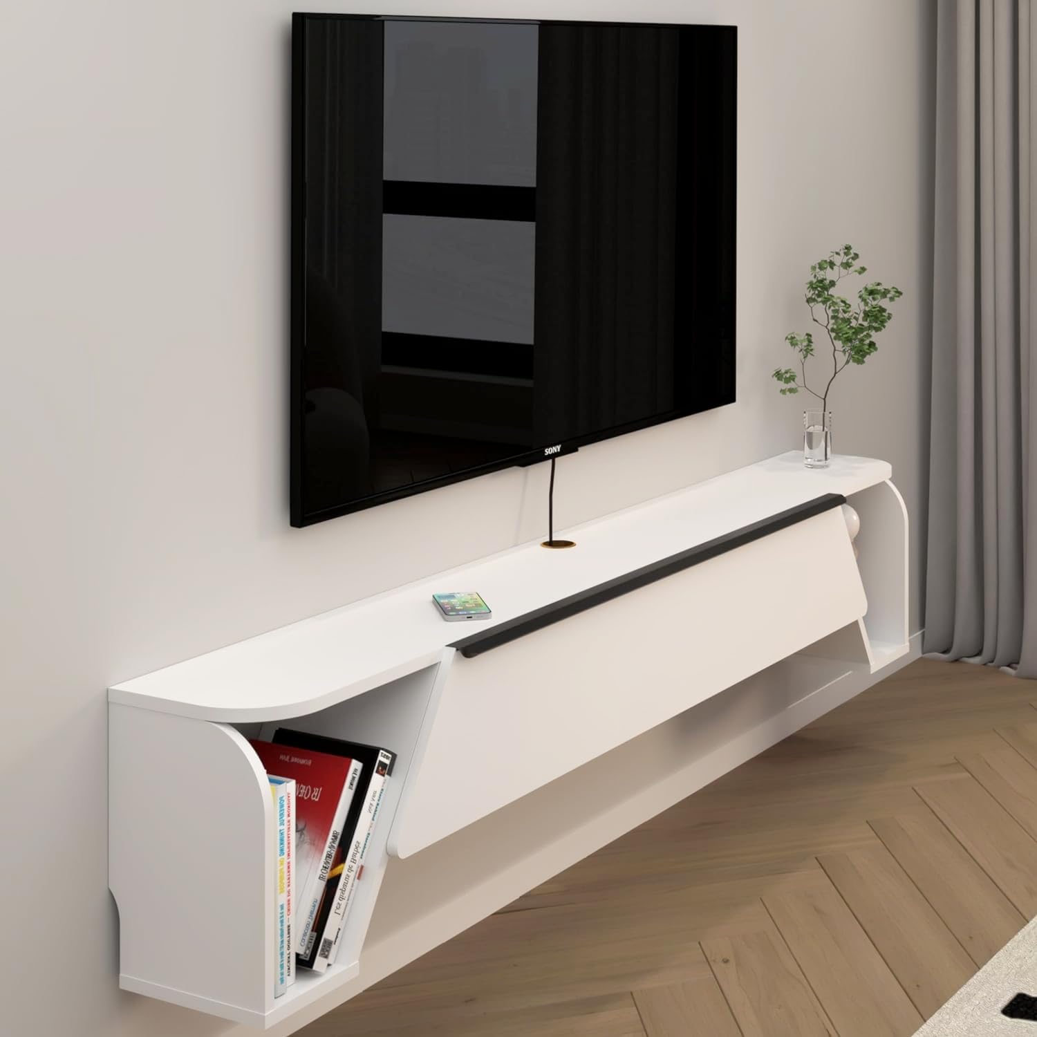 70" Simplex Floating TV Stand, White