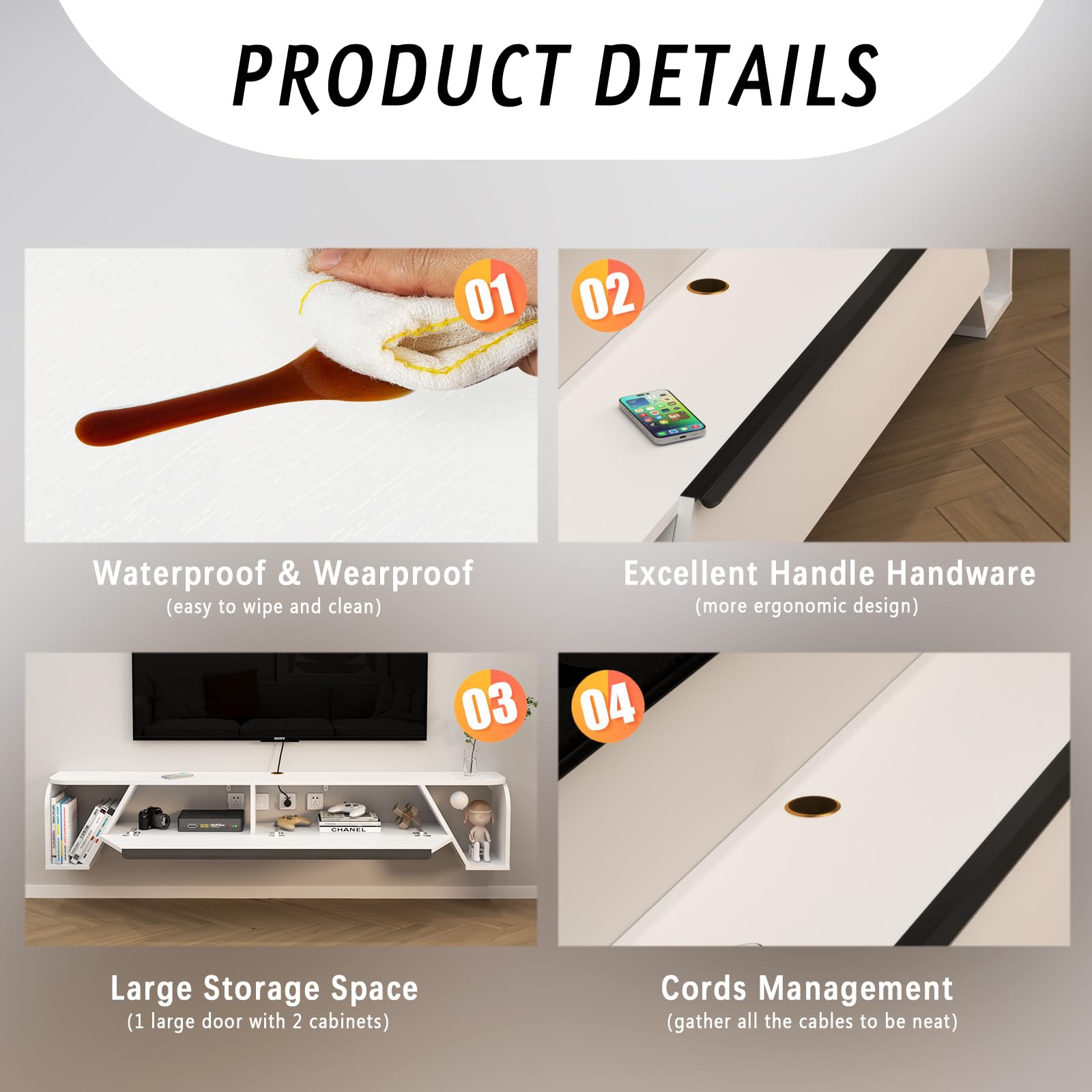 86" Simplex Floating & Floor TV Stand, White