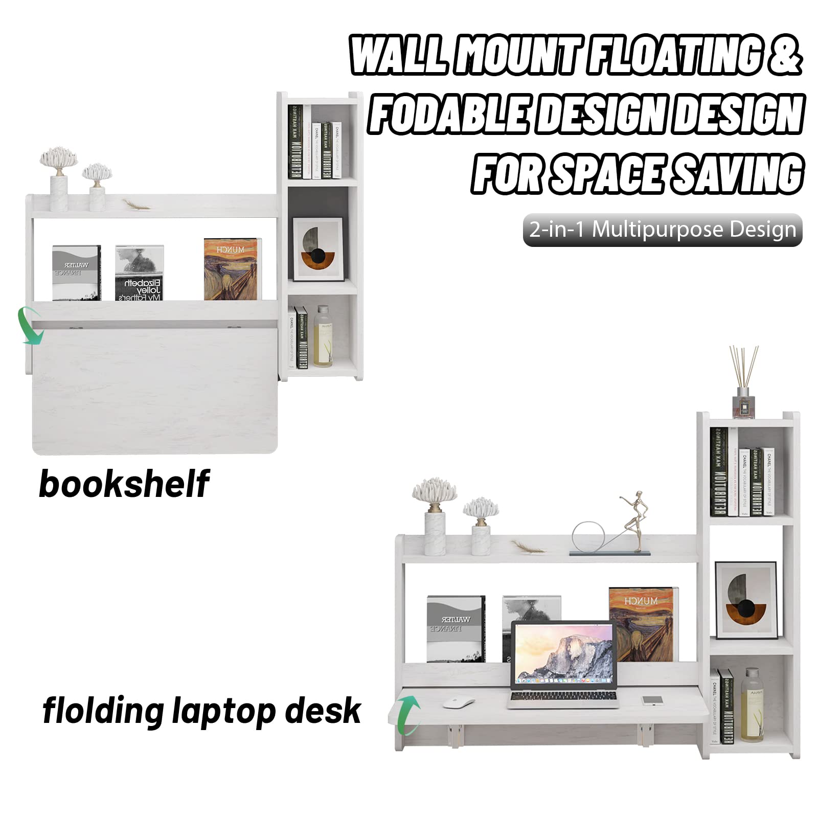 Wall Mounted Floating Desks with Drop-leaf Table & Shelves #shelf_right