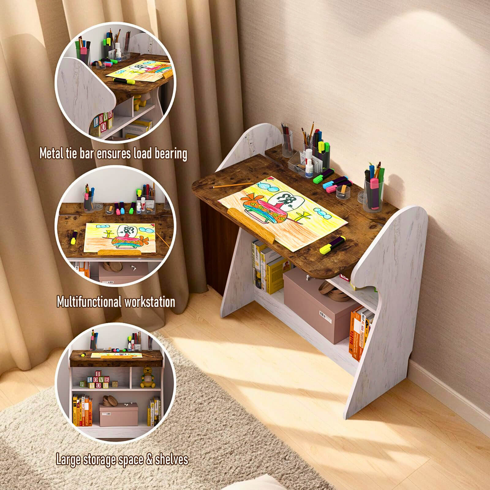 Free Standing Adjustable Wood Desk with 4-level Angles