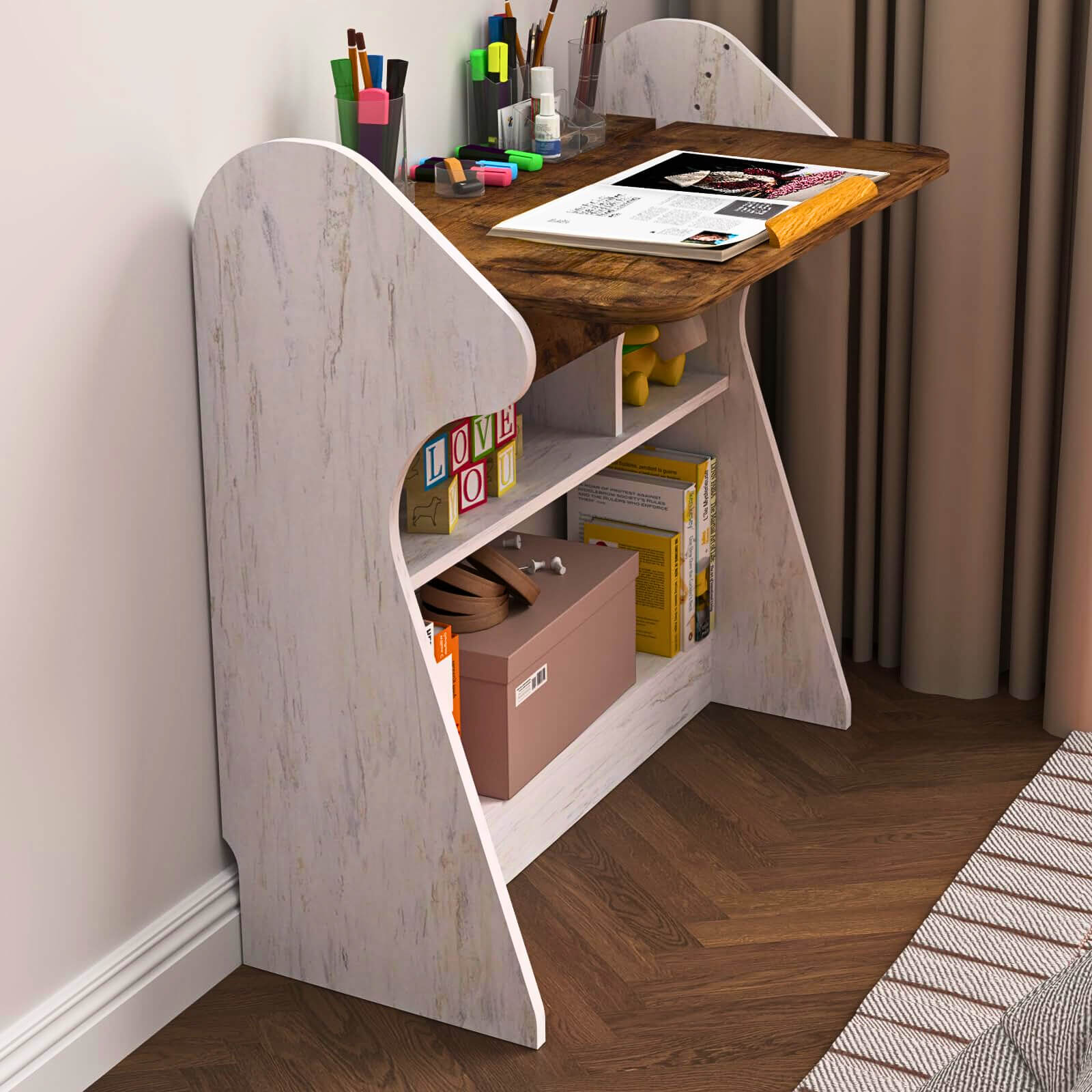 Free Standing Adjustable Wood Desk with 4-level Angles