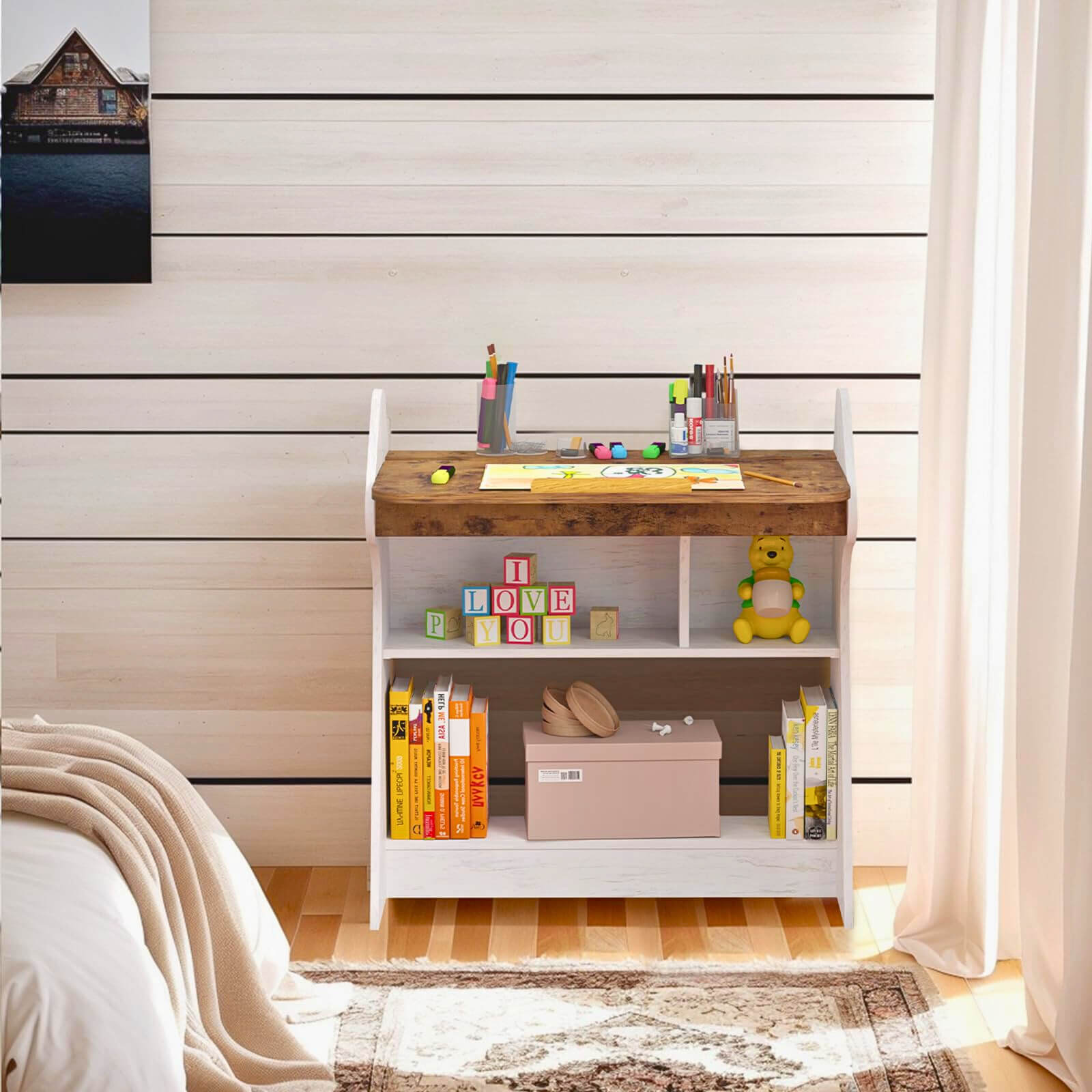 Free Standing Adjustable Wood Desk with 4-level Angles