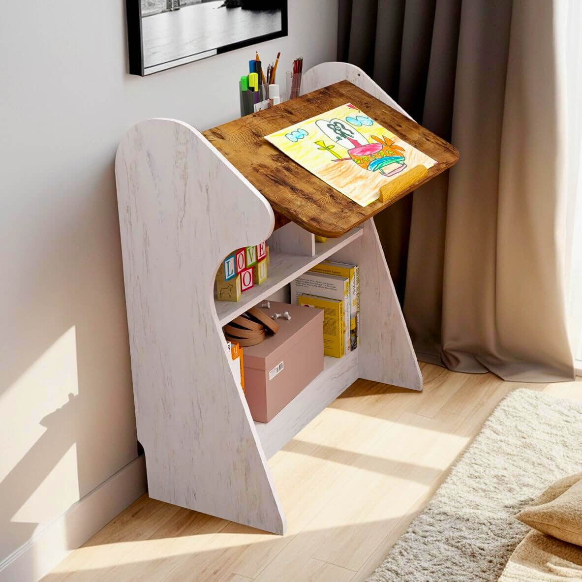 Free Standing Adjustable Wood Desk with 4-level Angles