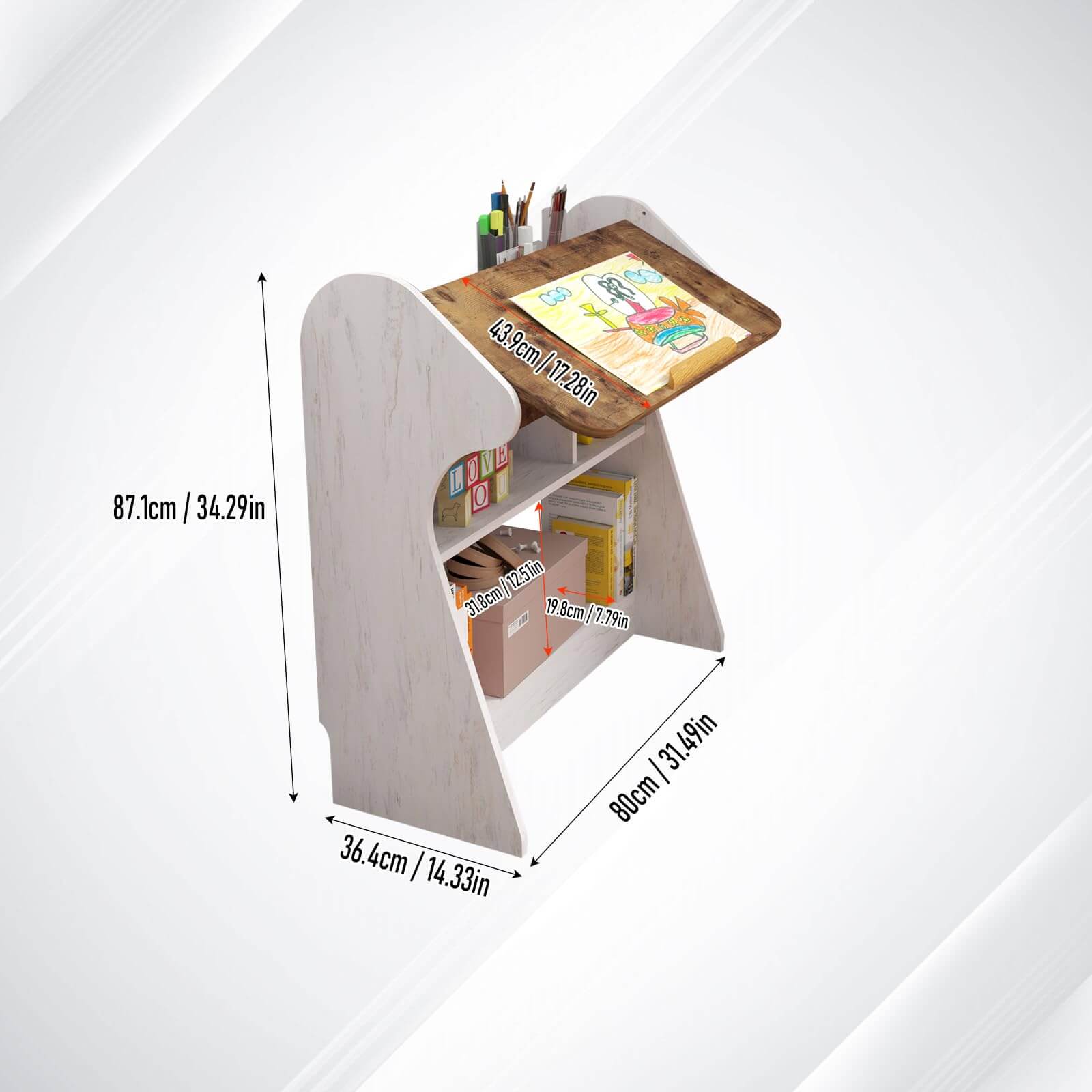 Free Standing Adjustable Wood Desk with 4-level Angles