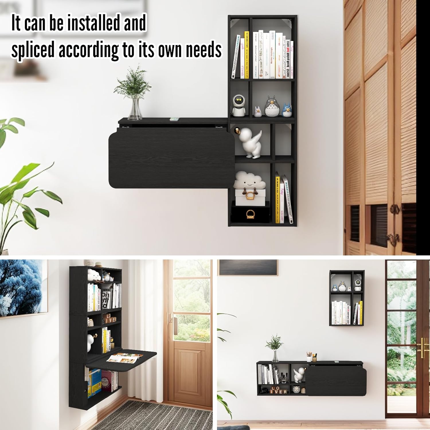 Black 80" Free Modular Wall Fold Down Desk