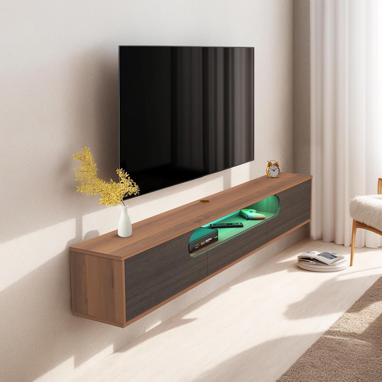 70.86" Claris Floating TV Stand, Walnut