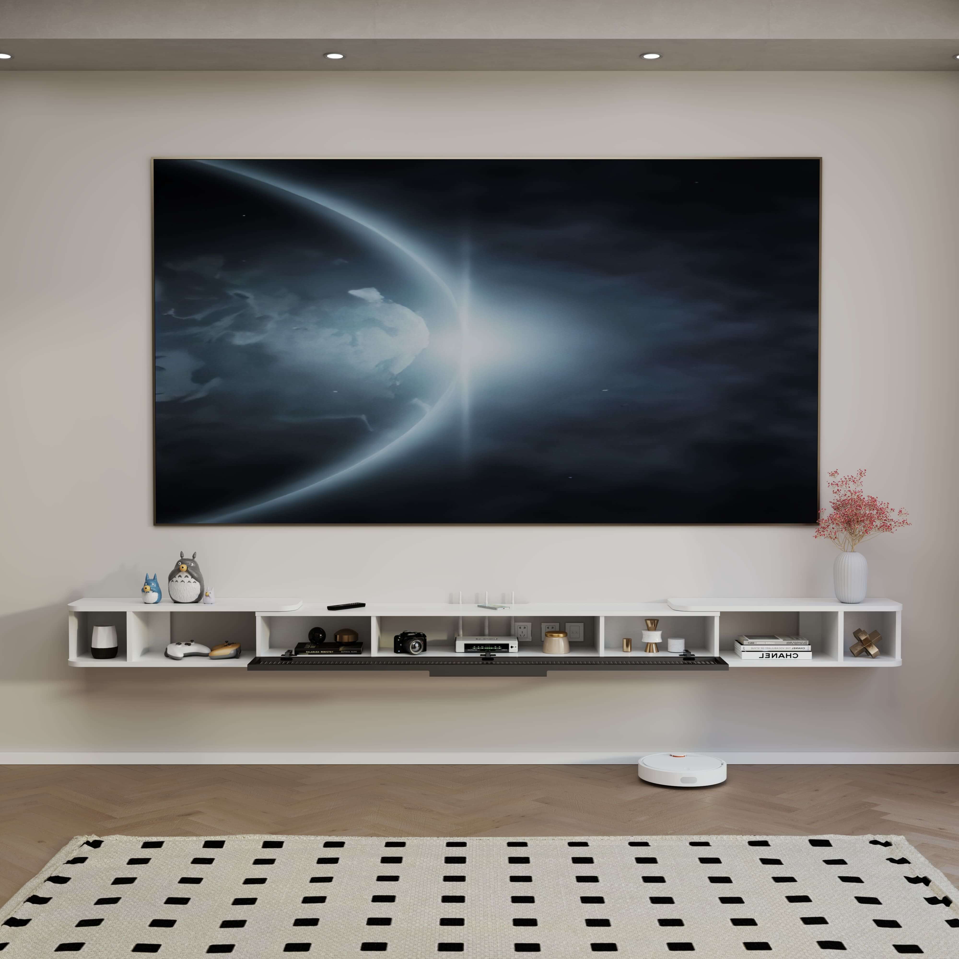Custom Retractable LED Floating TV Stand, 87"-122"
