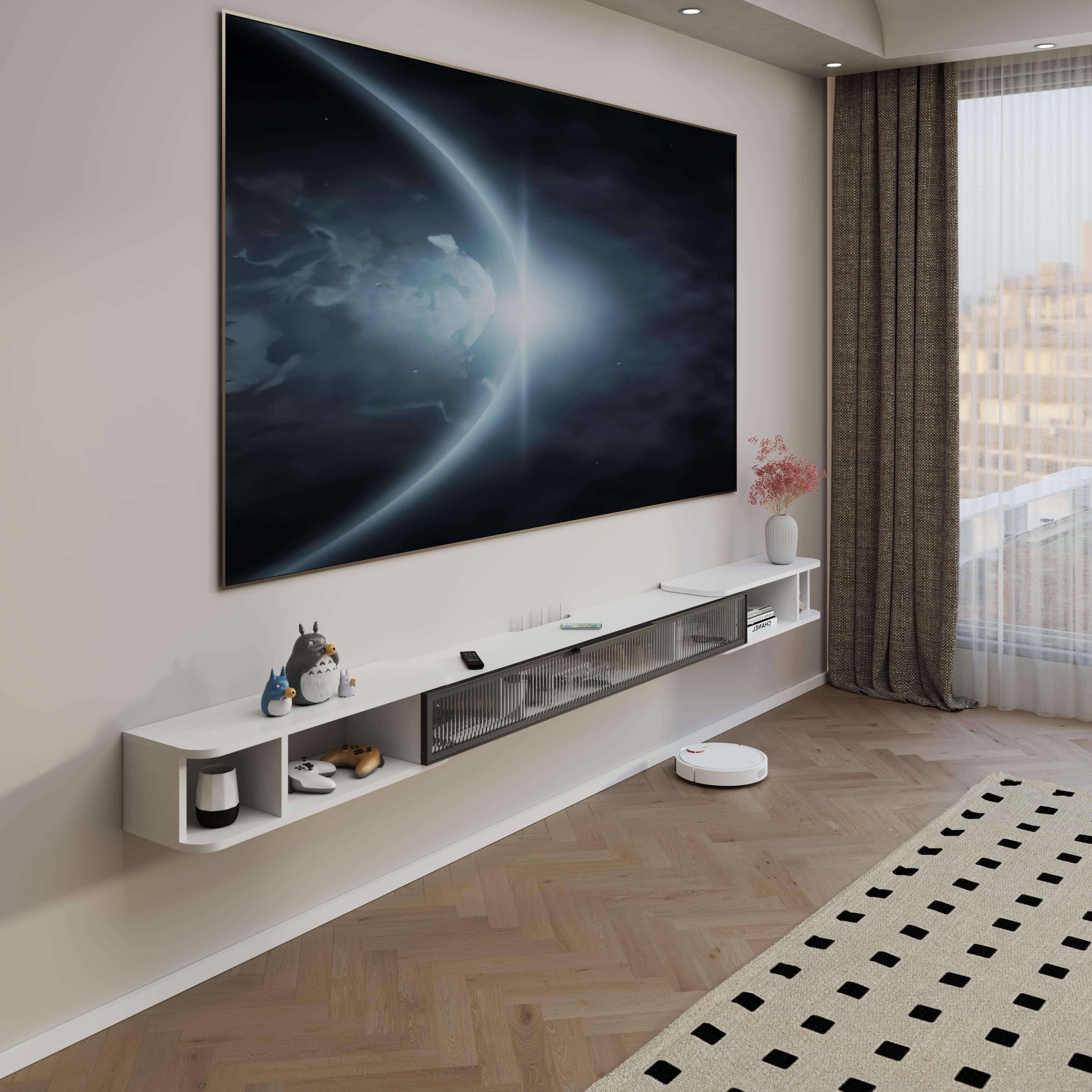 Custom Retractable LED Floating TV Stand, 87"-122"