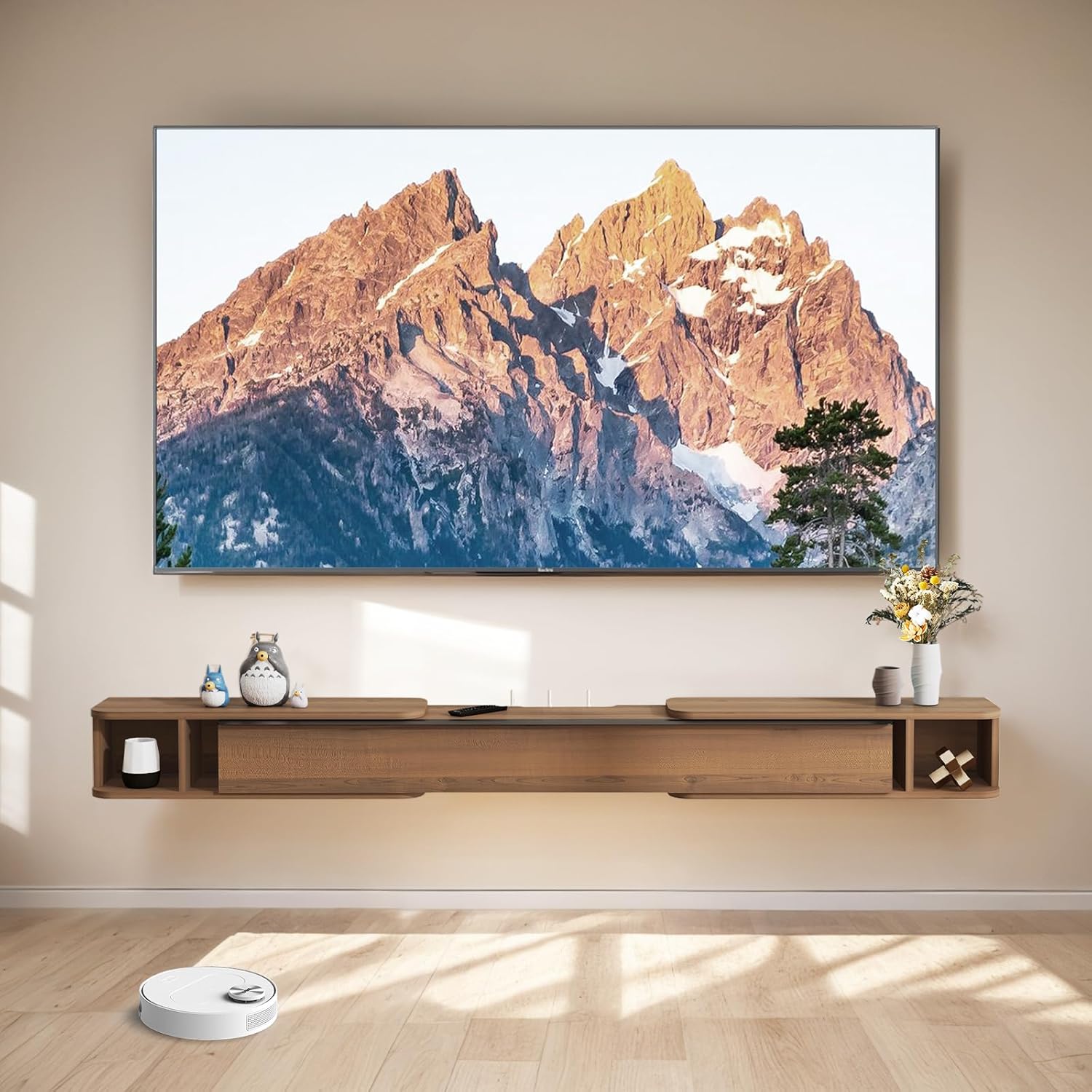 87"- 122" Retractable Floating TV Stand for 85-100 Inch TV , Walnut