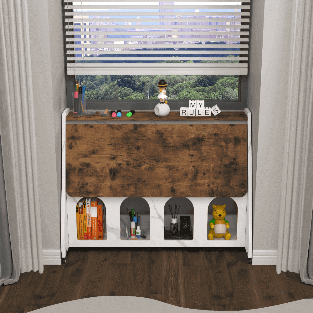 Custom Folding Laptop Desk with Rolling Wheels & Storage Shelf