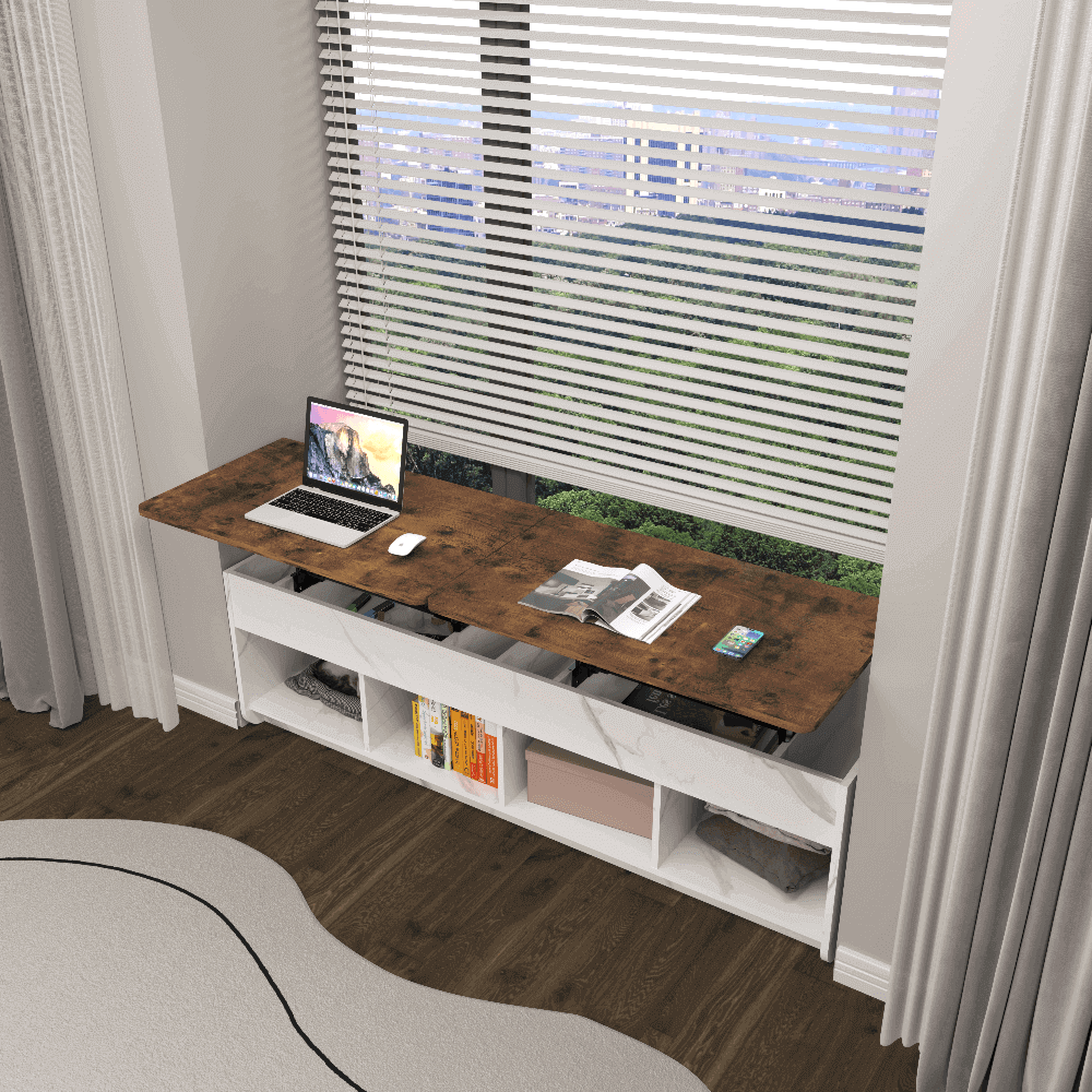 Custom Wooden Window Desk with Storage Cubbies