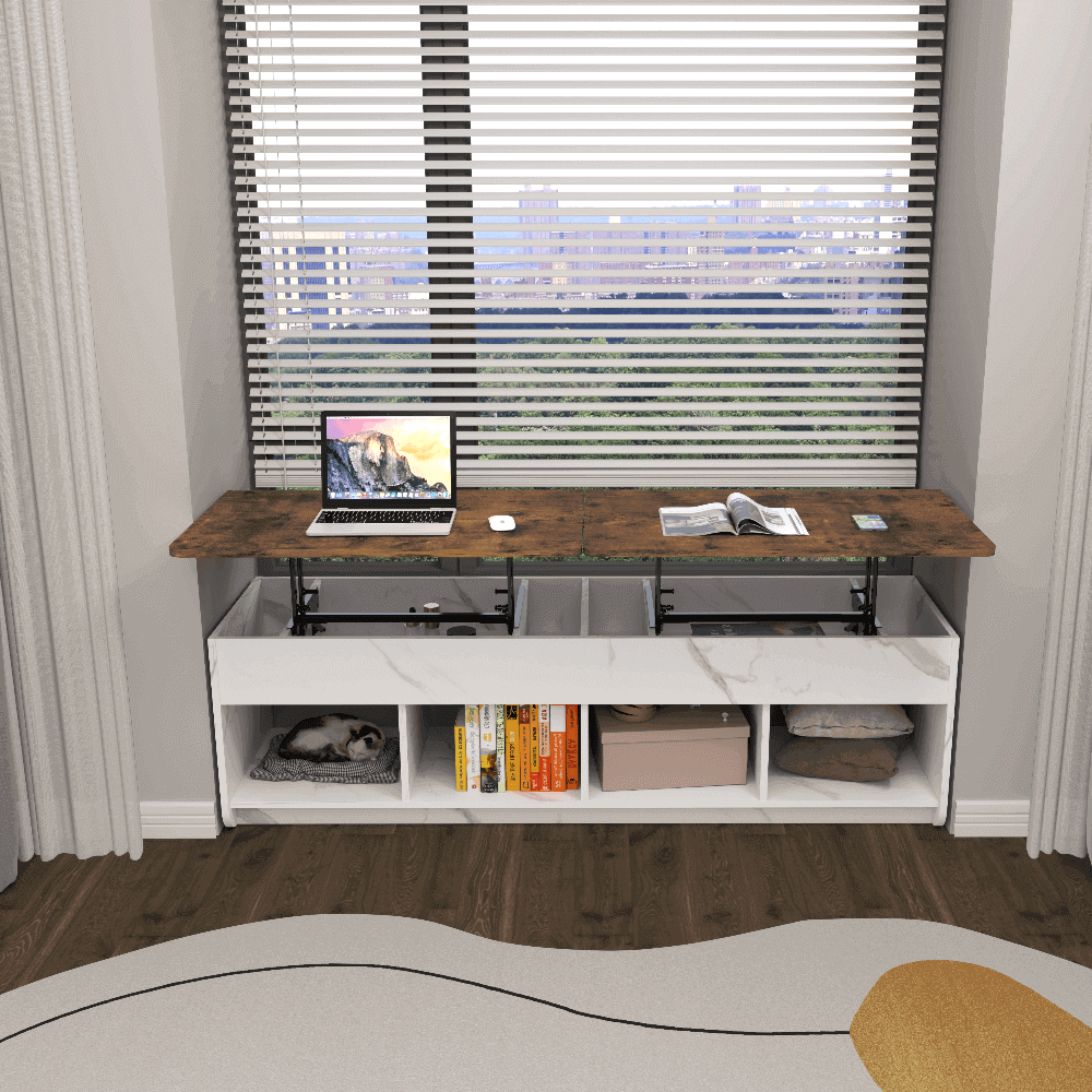 Custom Wooden Window Desk with Storage Cubbies