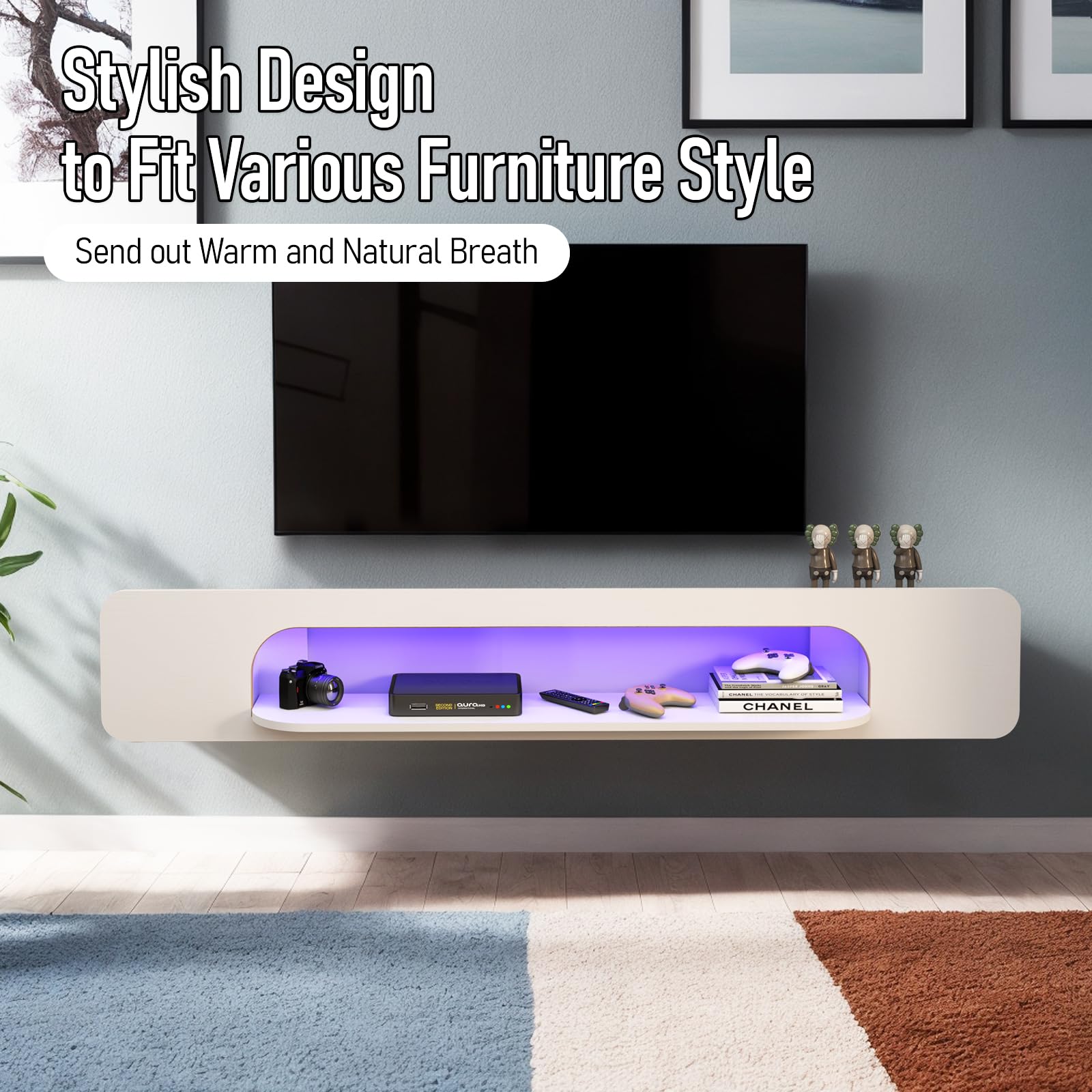 CLEARANCE 70.86" Vista LED Floating TV Stand, White