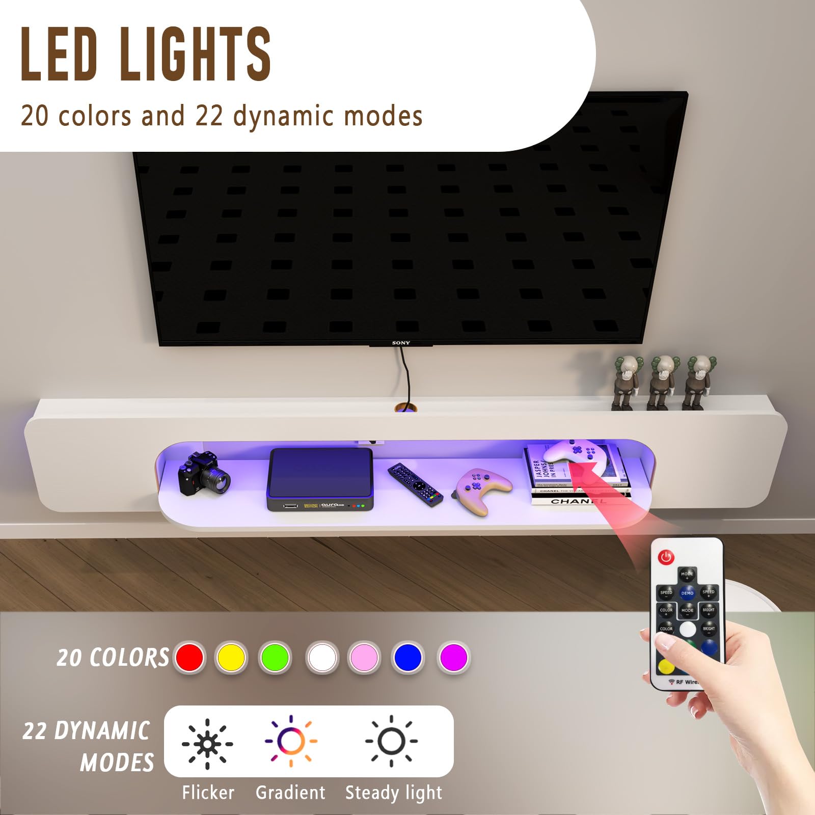 70.86" Vista LED Floating TV Stand, White