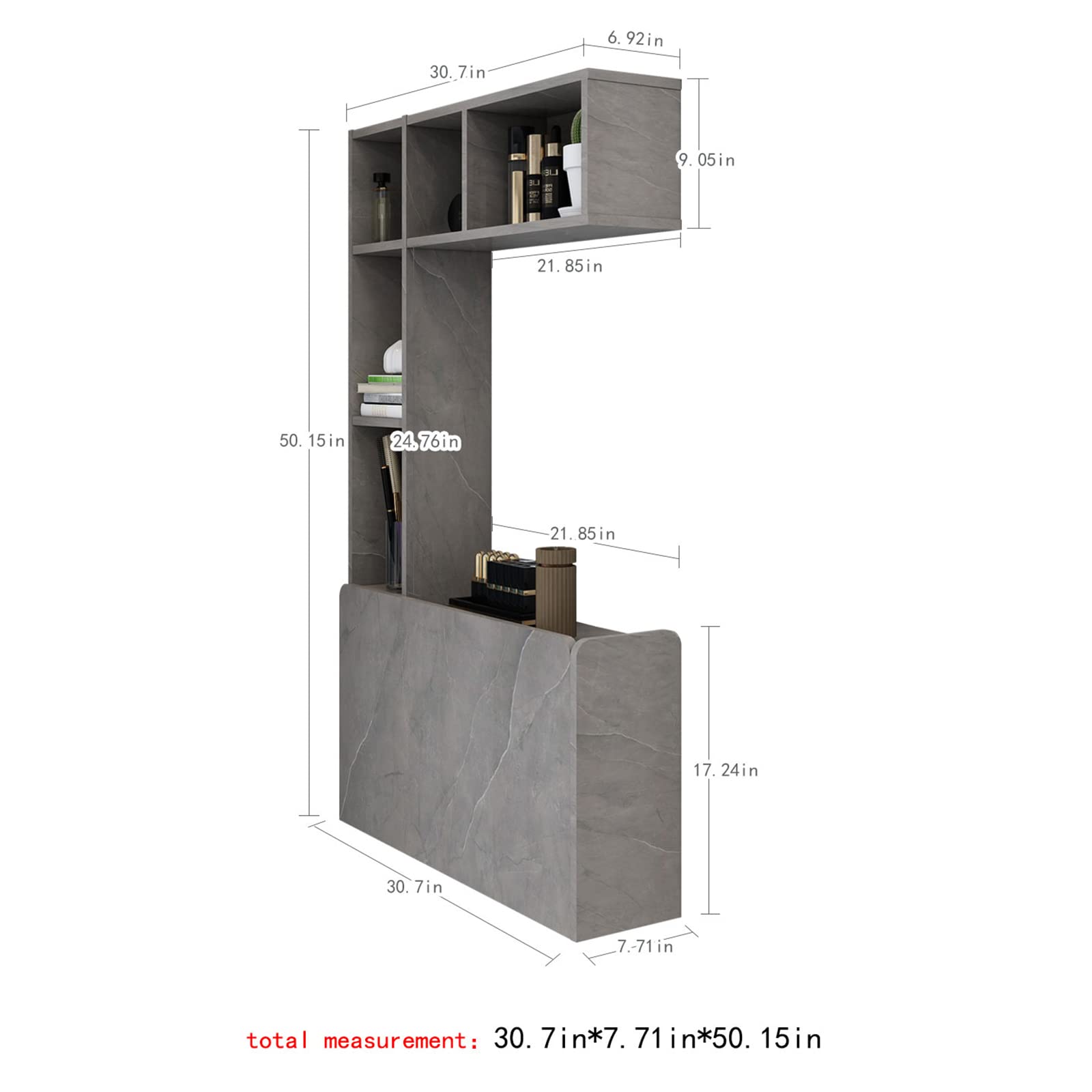 Wall Mounted Floating Storage Box Shelves with Folding Laptop Wall Desk #color_pietra grey
