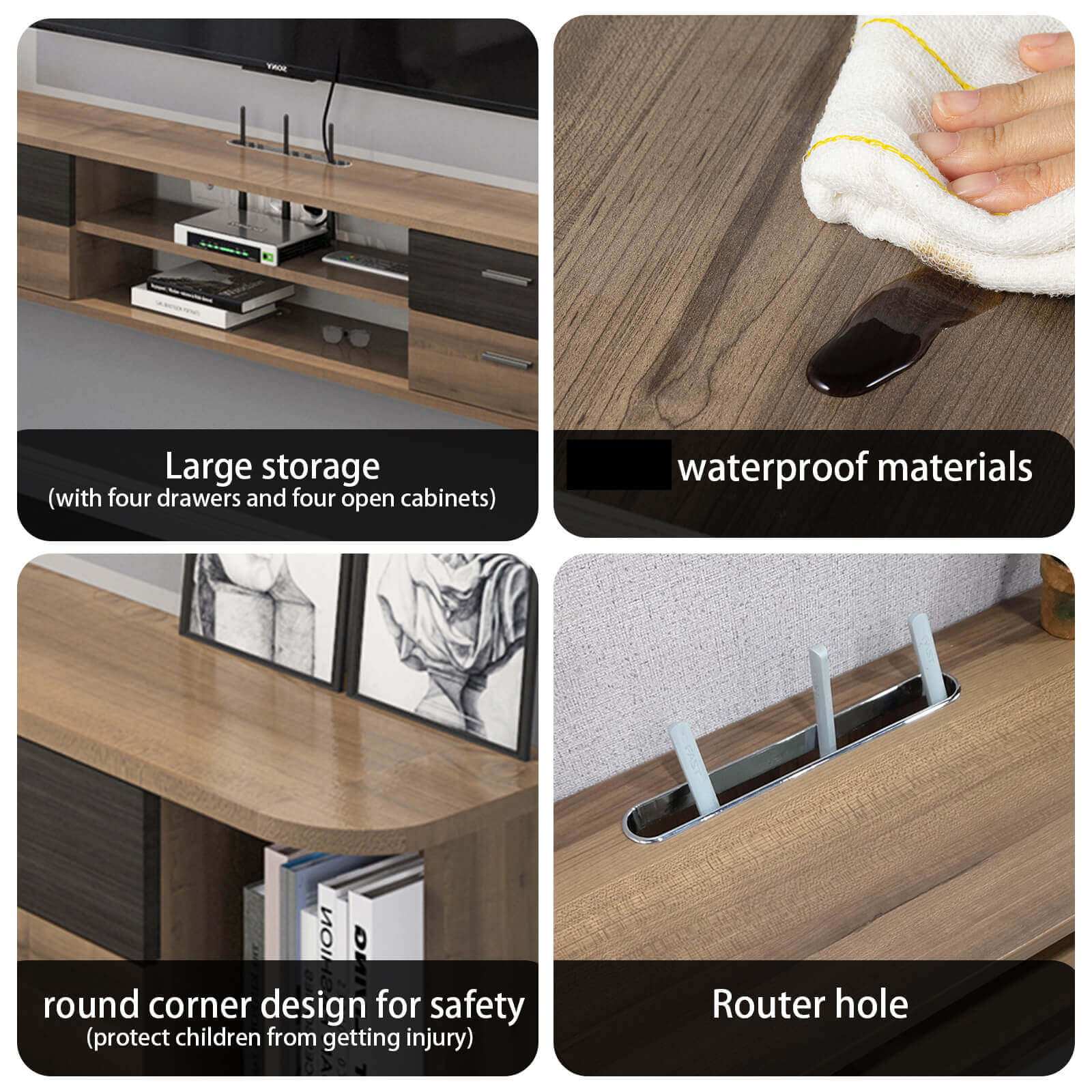 Contemporary Floating TV Stand with Four Drawers And Four Open Shelves #color_walnut