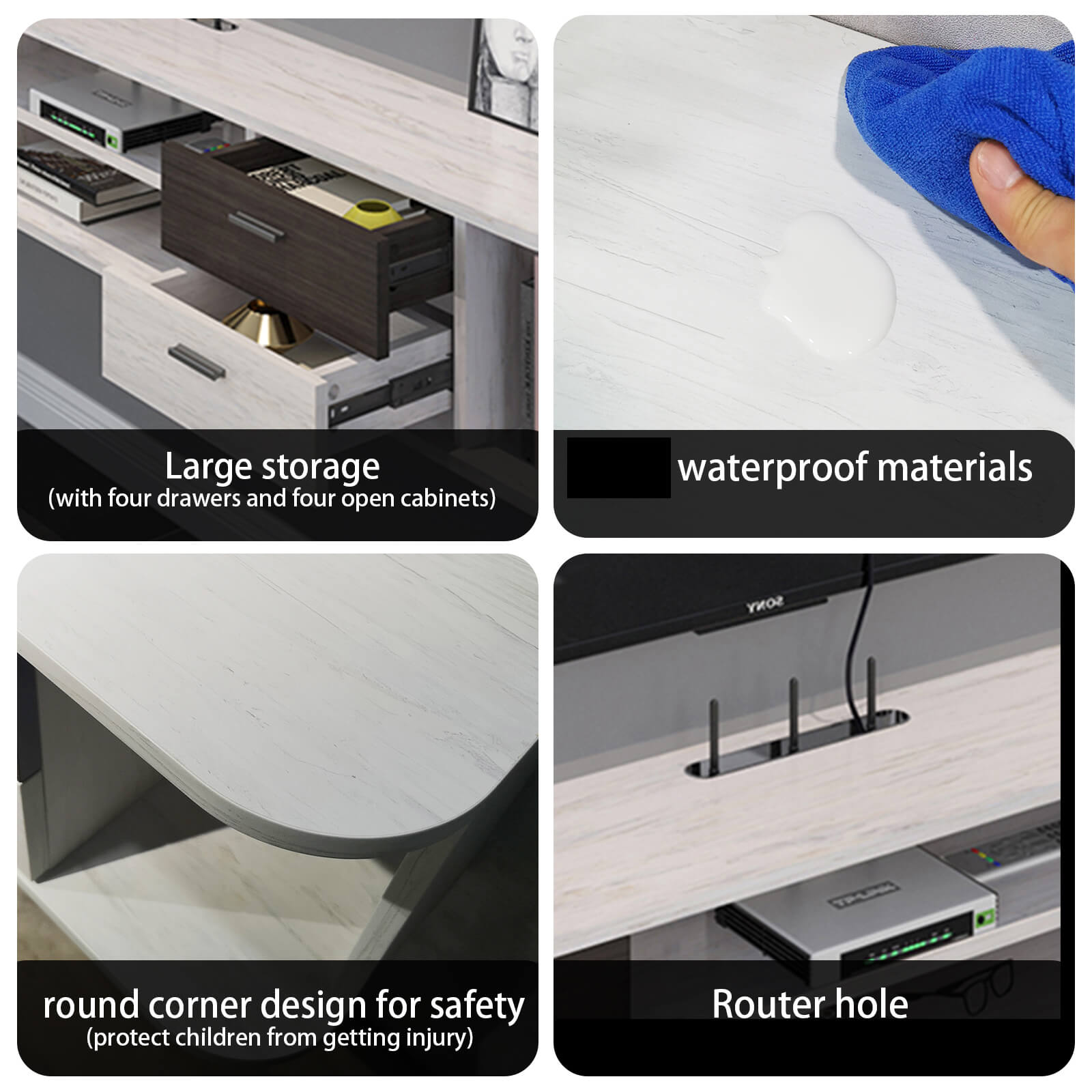 Contemporary Floating TV Stand with Four Drawers And Four Open Shelves #color_greyish white