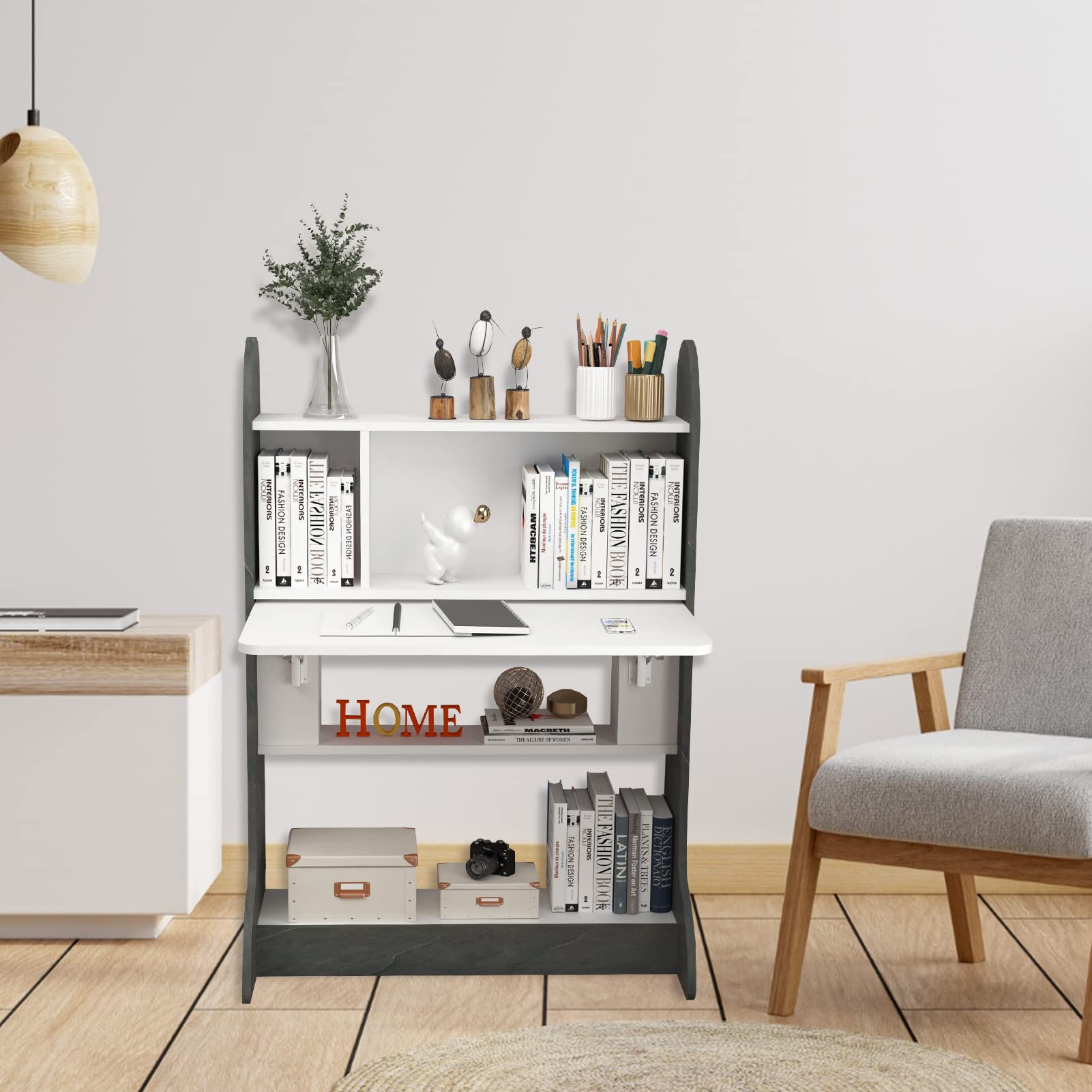 Plywood Wall Mountable Desk with Fold Up Table & Storage Shelves #table_flip down
