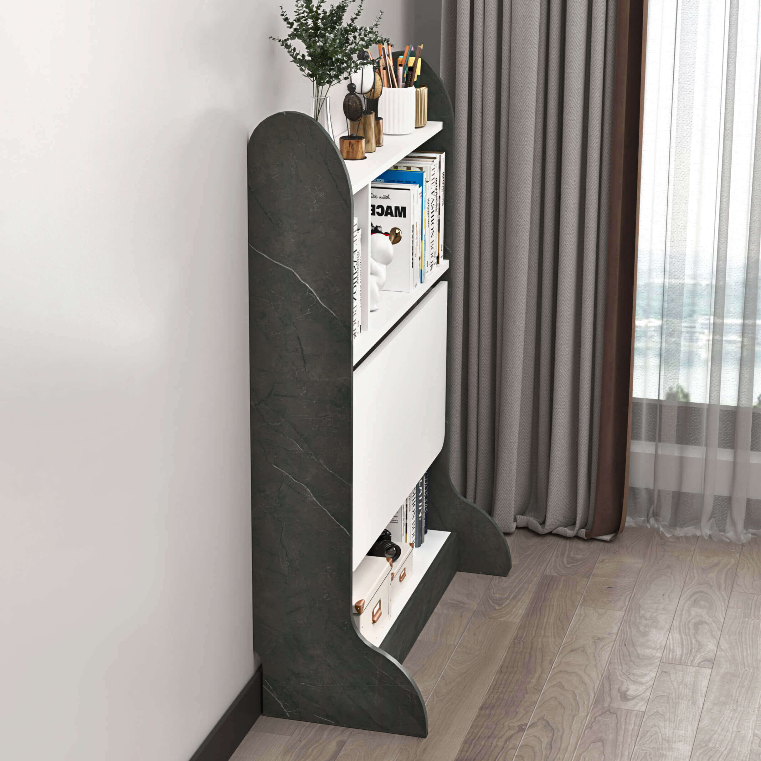 Plywood Wall Mountable Desk with Fold Up Table & Storage Shelves #table_flip down