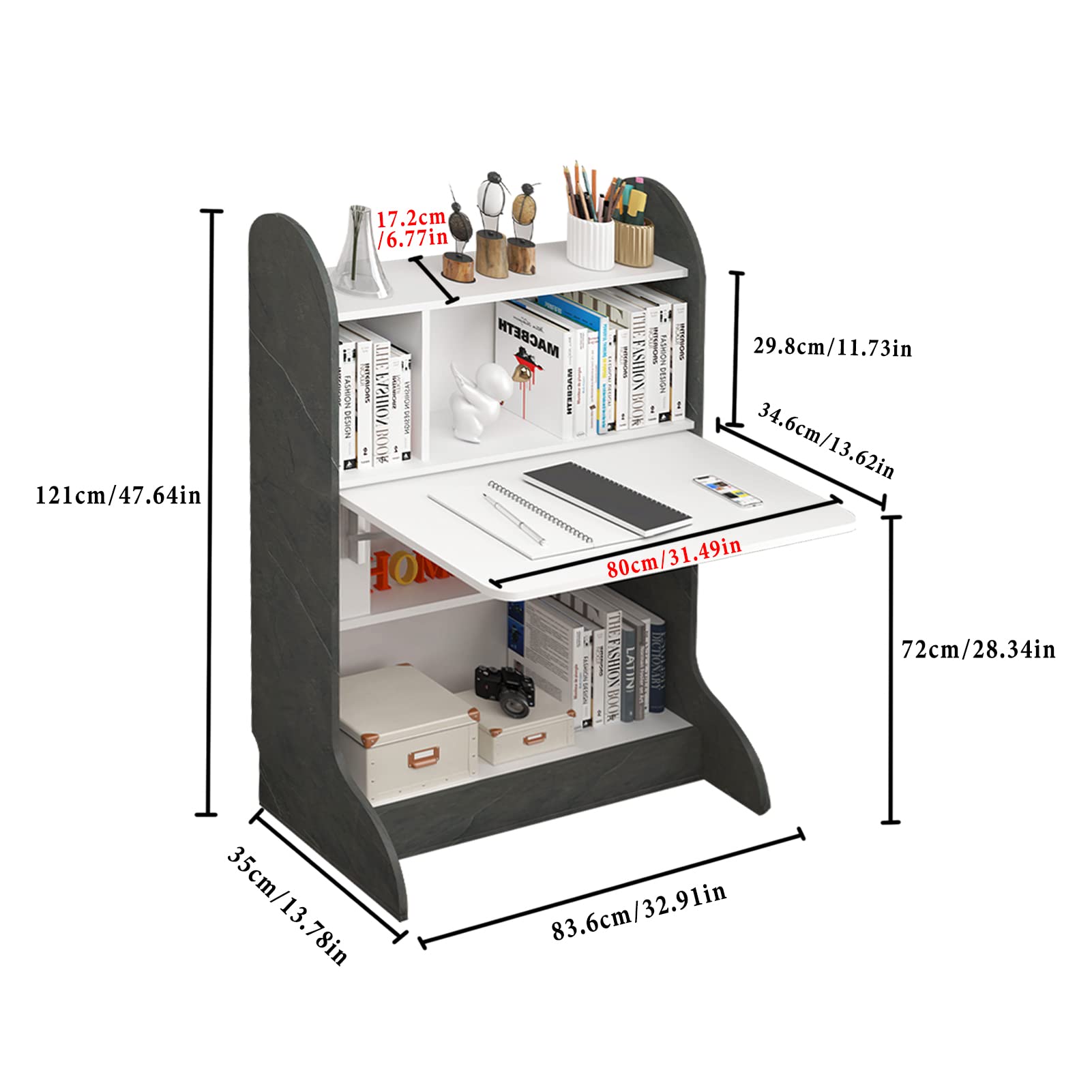 Plywood Wall Mountable Desk with Fold Up Table & Storage Shelves #table_flip down