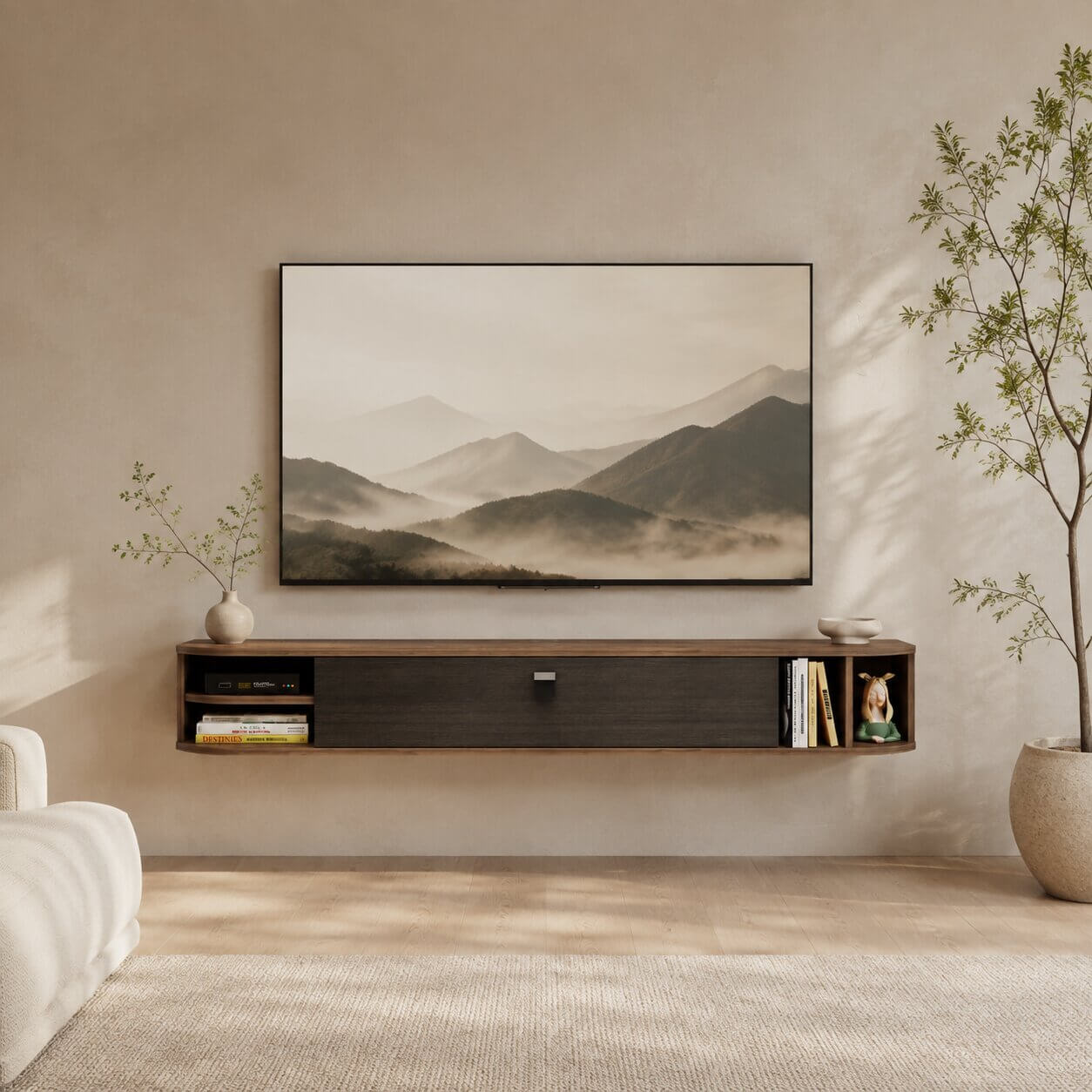 63" Modestia Floating TV Stand, Walnut