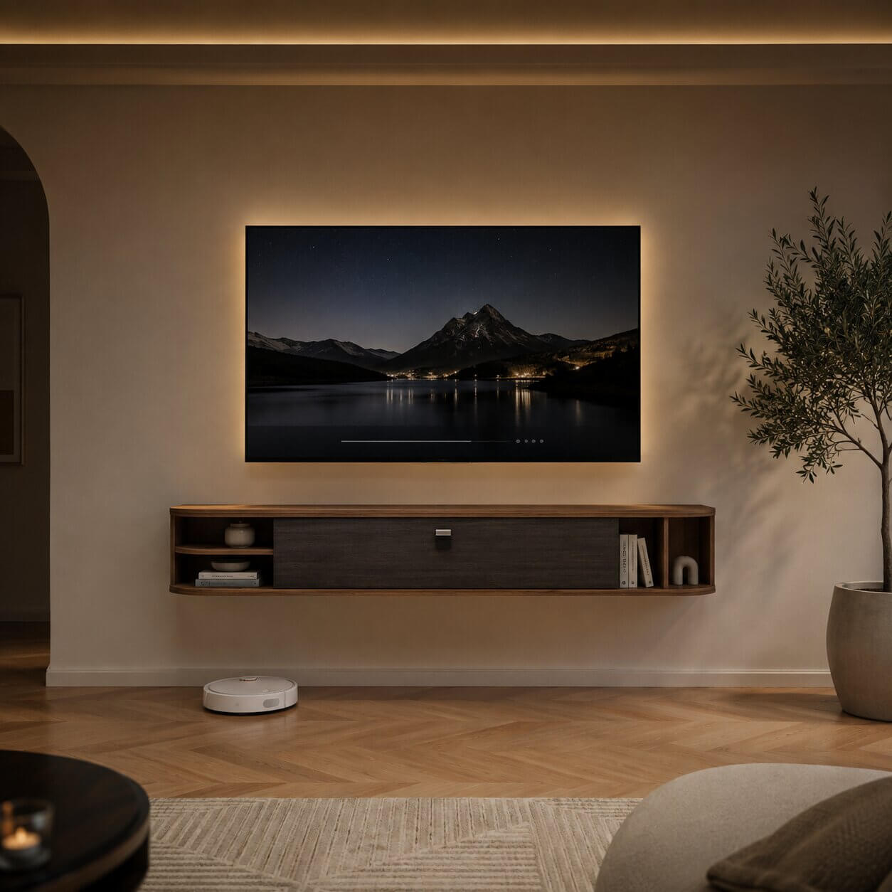 63" Modestia Floating TV Stand, Walnut
