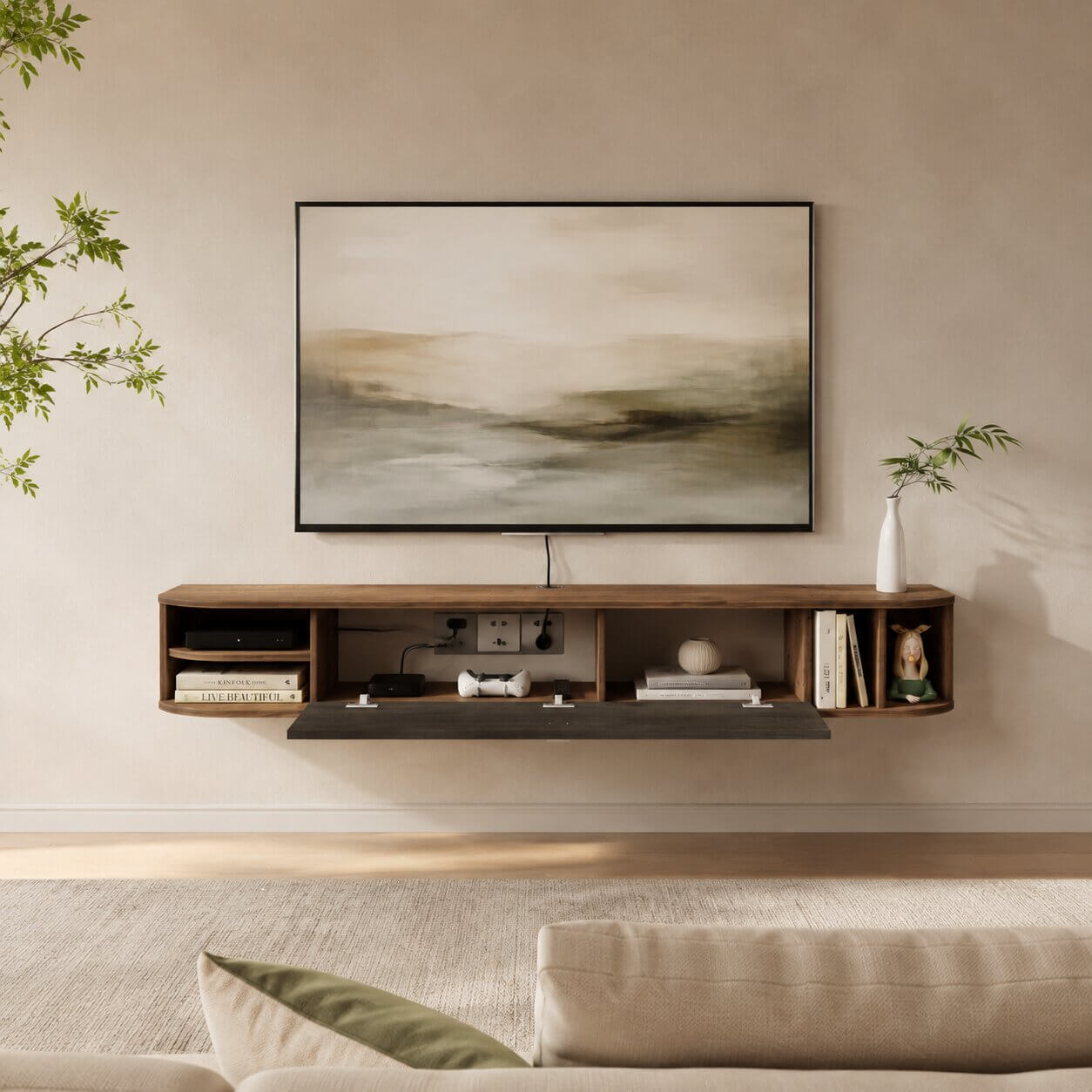 63" Modestia Floating TV Stand, Walnut