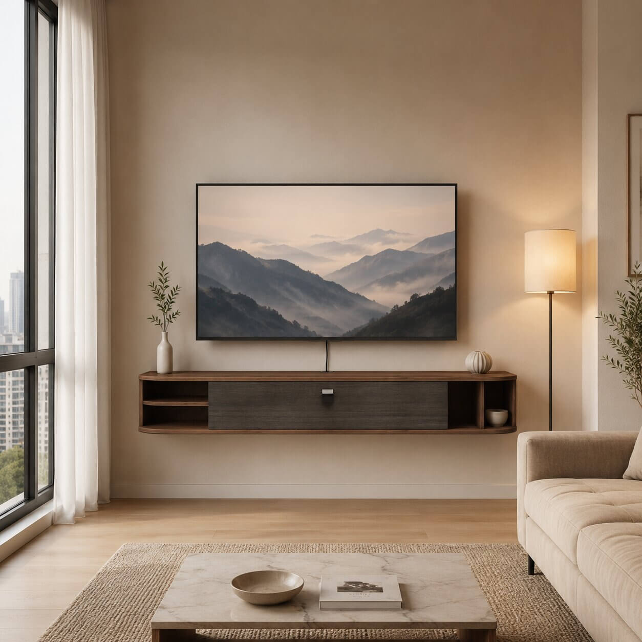 55" Modestia Floating TV Stand, Walnut