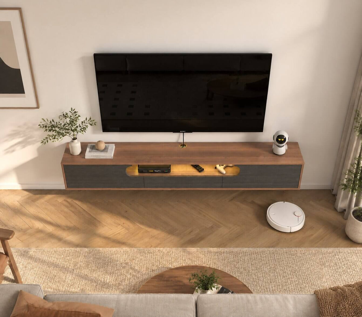 70" Claris Floating TV Stand, Walnut