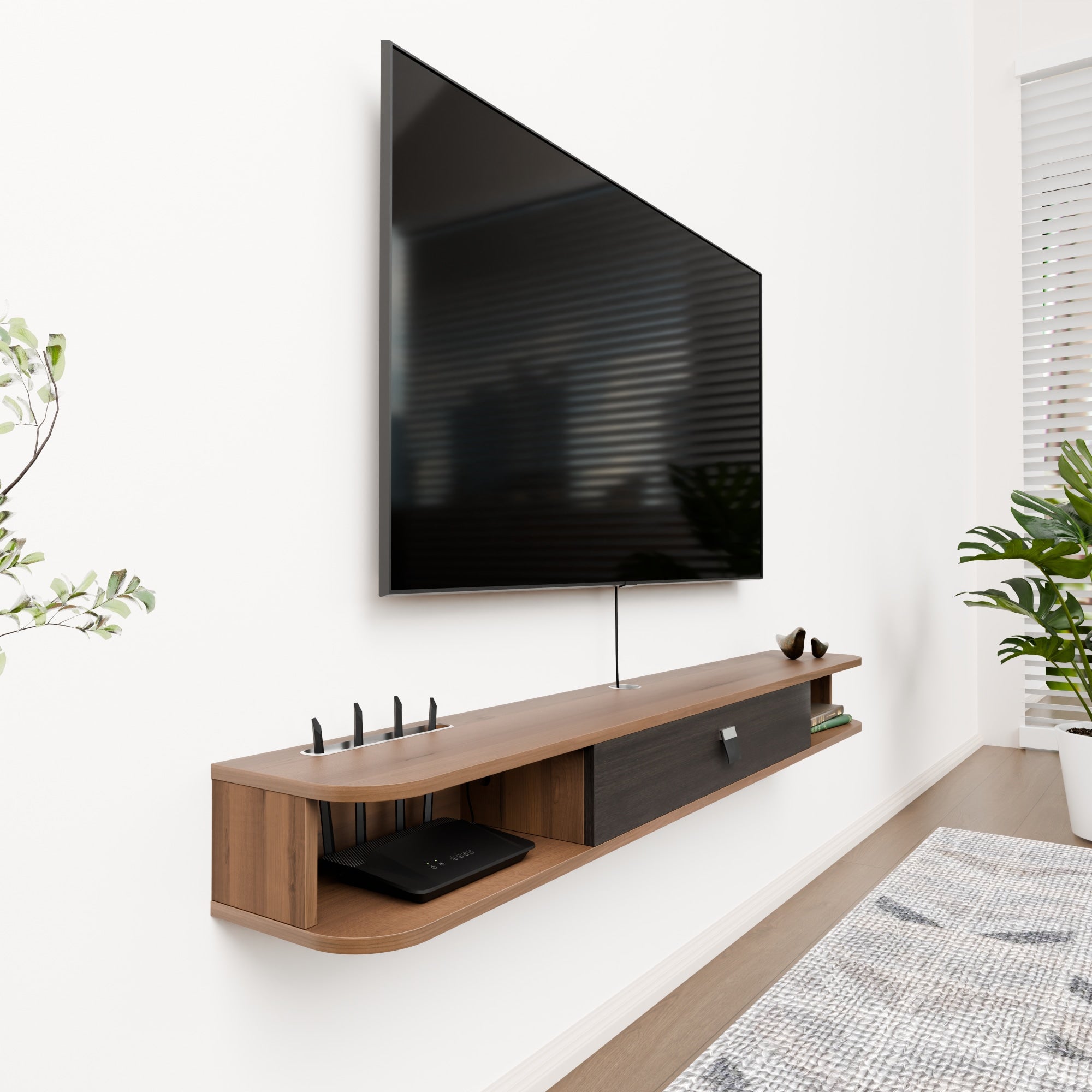 63" Eclan Floating TV Stand, Walnut