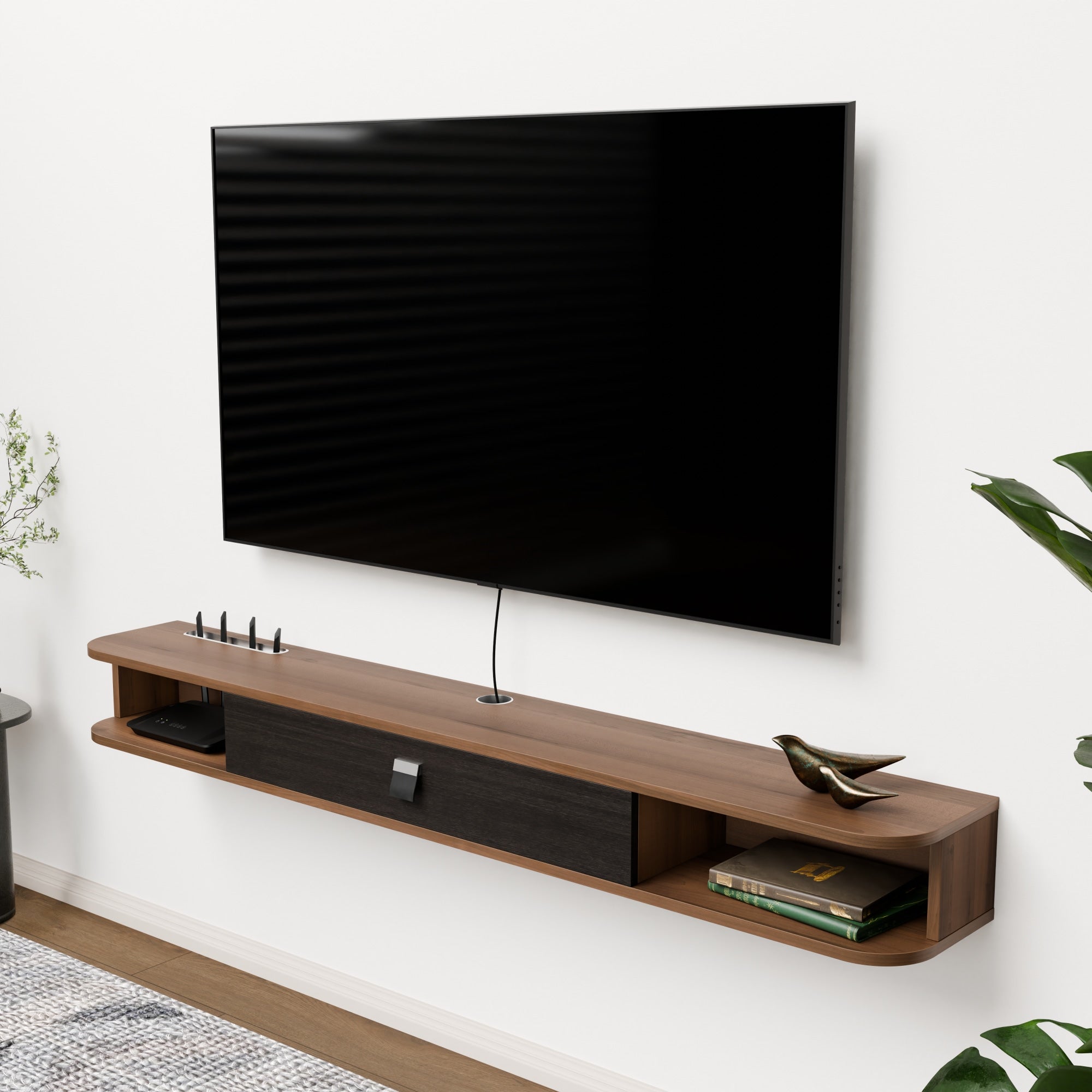 63" Eclan Floating TV Stand, Walnut