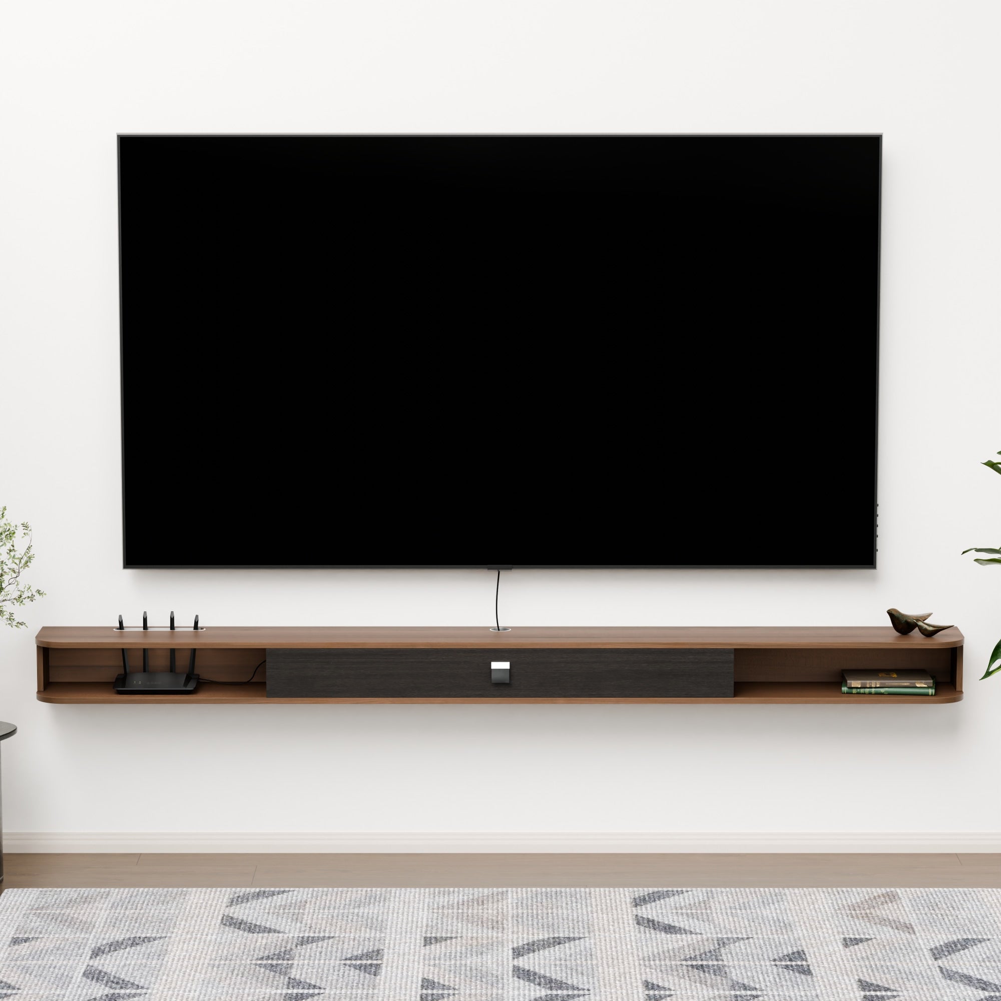 94.48" Eclan Walnut Floating TV Stand