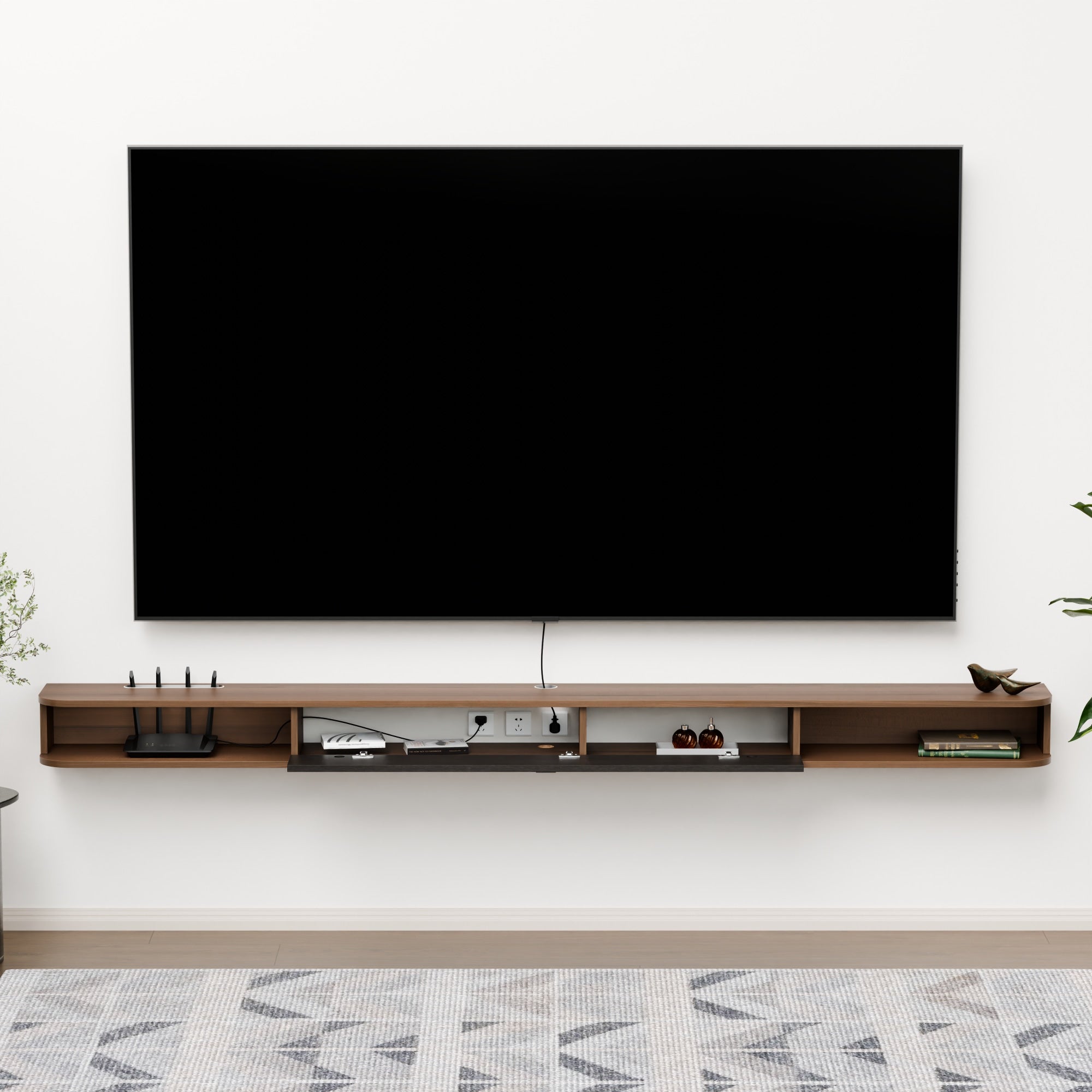 94.48" Eclan Walnut Floating TV Stand