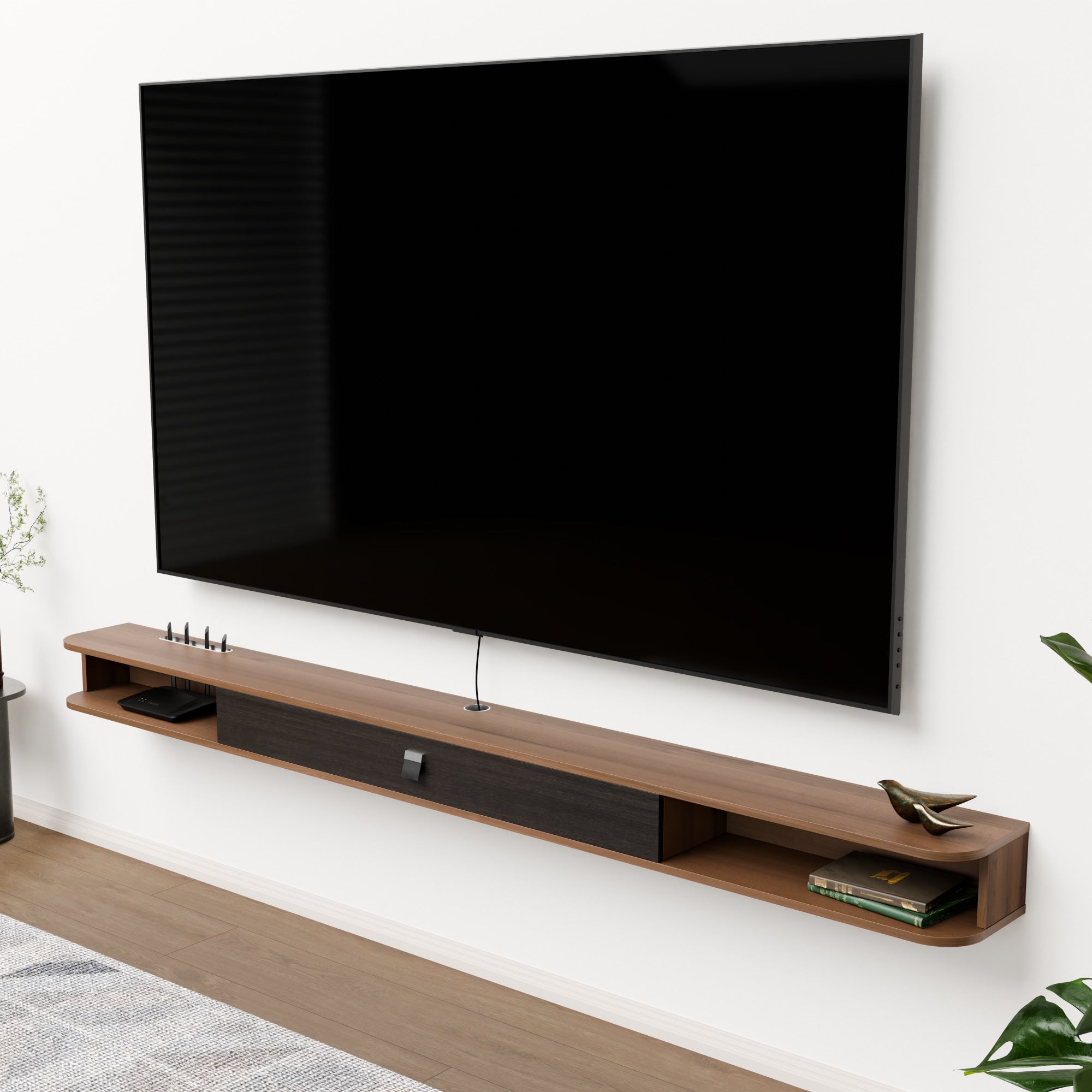 94.48" Eclan Walnut Floating TV Stand