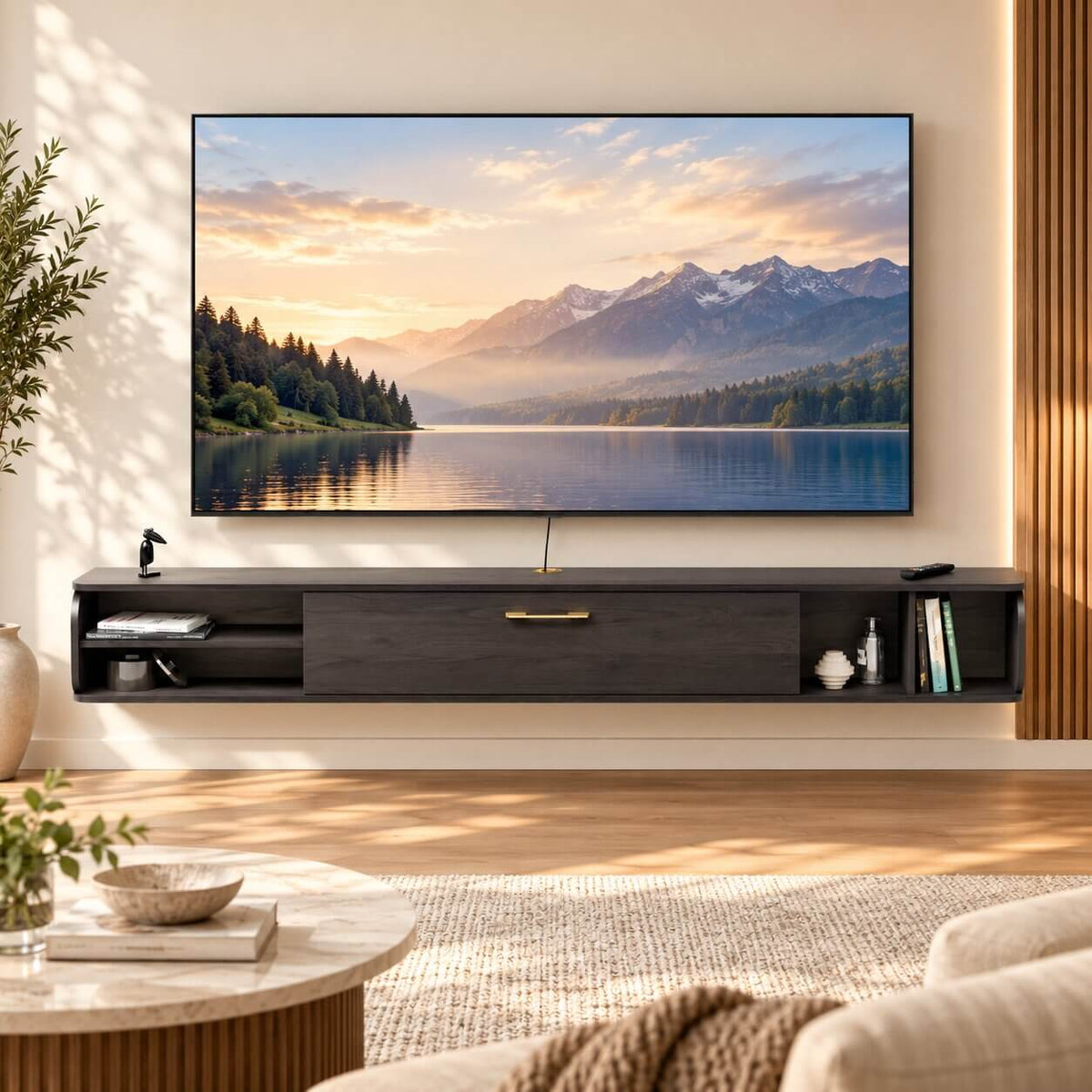 94.48" Prima Floating TV Stand, Rustic Grey (Backorder)