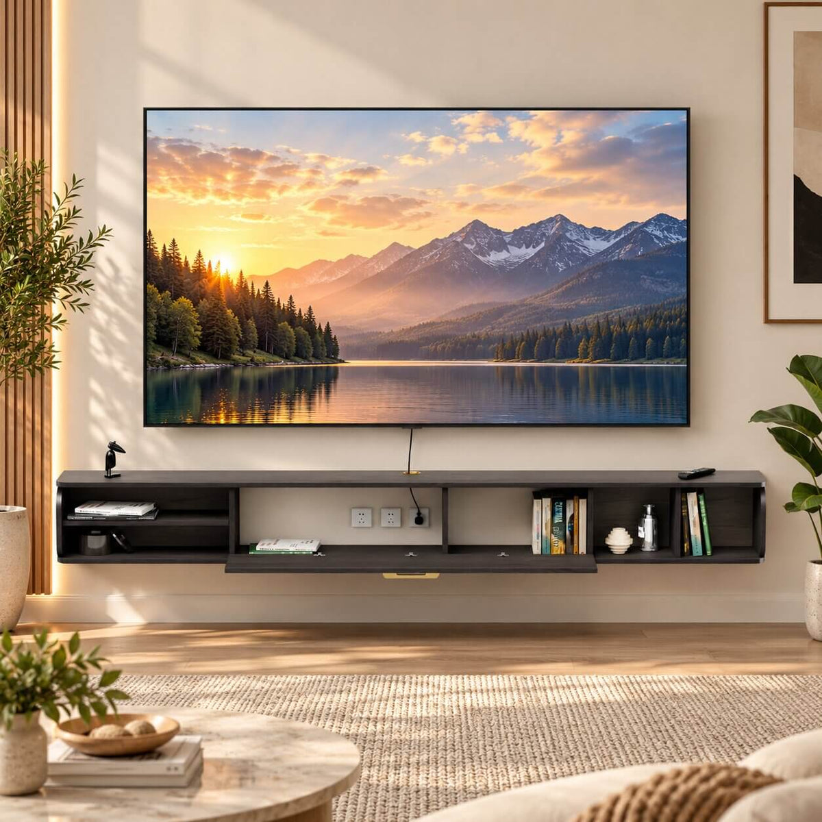 94.48" Prima Floating TV Stand, Rustic Grey (Backorder)