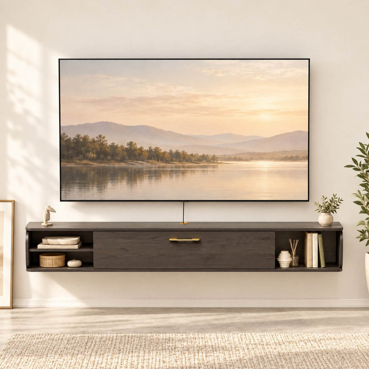 76" Prima Floating TV Stand, Rustic Grey