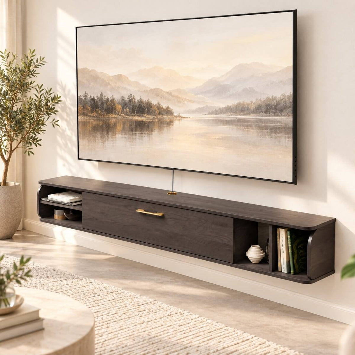 76" Prima Floating TV Stand, Rustic Grey