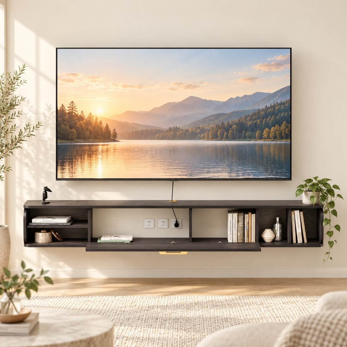 76" Prima Floating TV Stand, Rustic Grey