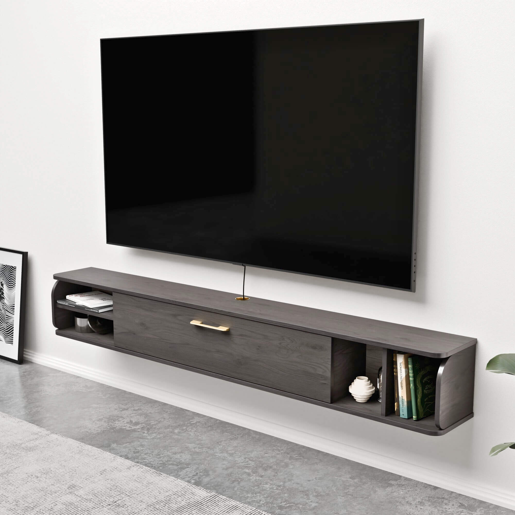 76 inch Plywood Floating Media Shelf for Cable Box, Game Consoles, DVD Player, Sound Bar, AV Receivers