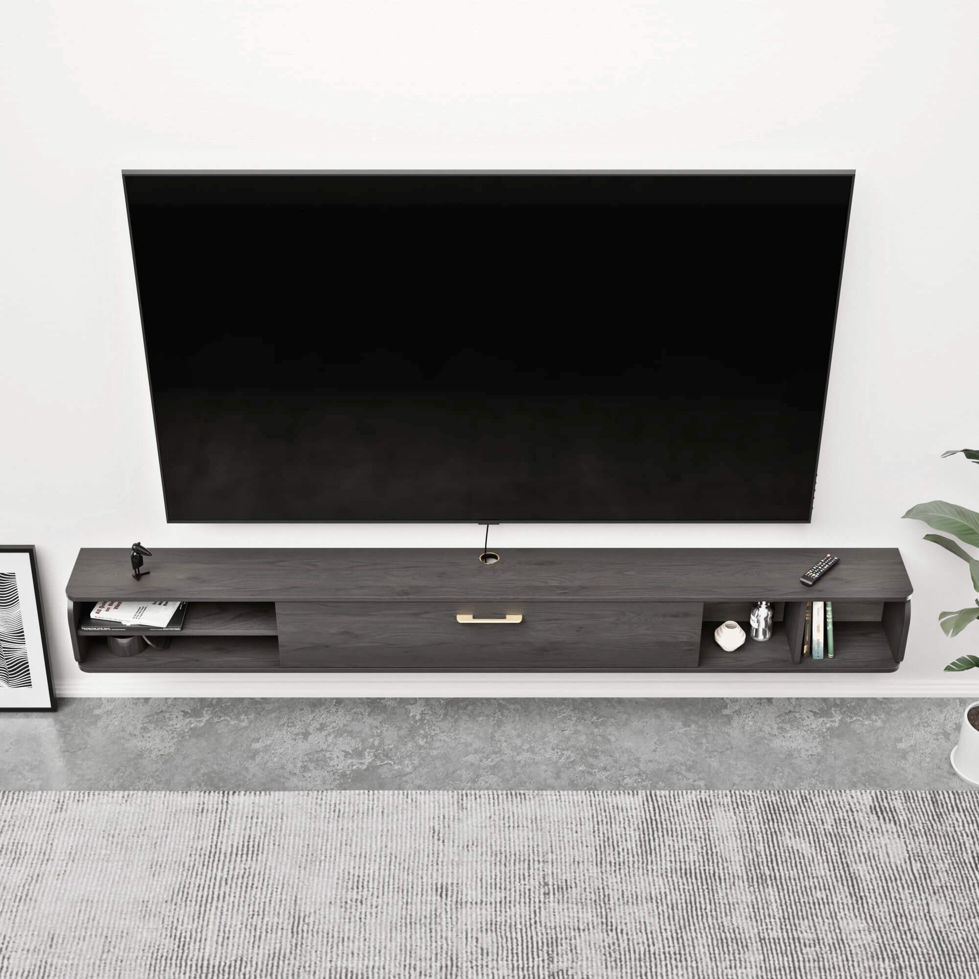 Rustic Grey Floating TV Cabinet for 90-100 inch TV, Farmhouse Wall-mounted Media Console for Lage Screen