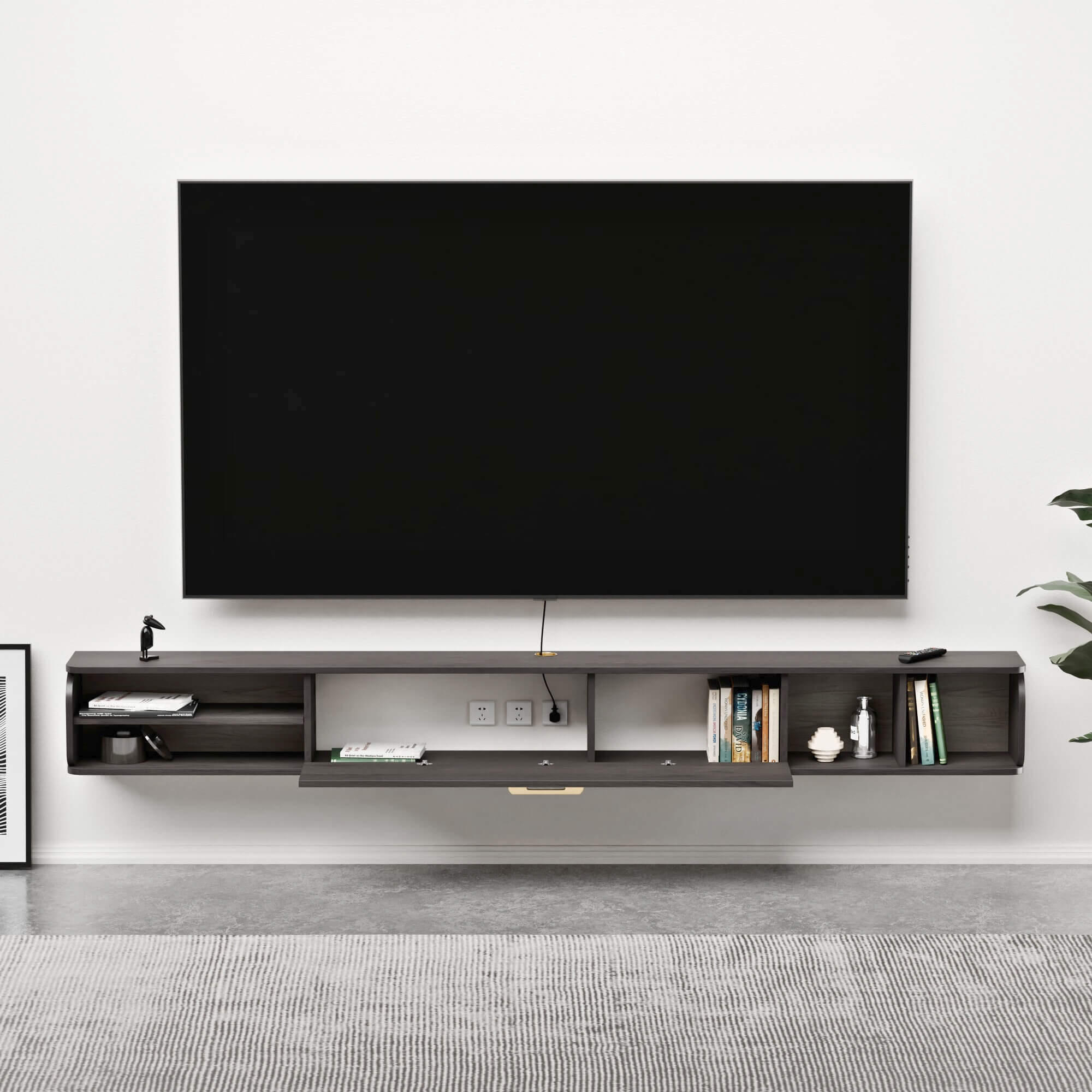 95 inch Long Plywood Floating Media Shelf for Cable Box, Game Consoles, DVD Player, Sound Bar, AV Receivers