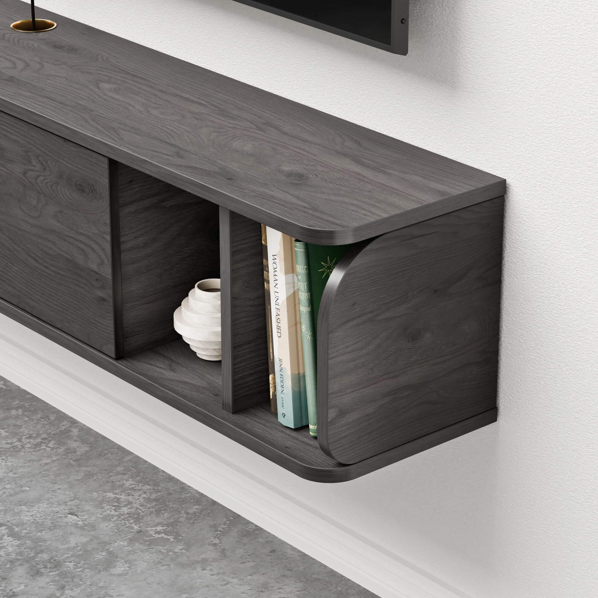 6.3 ft Wall Shelf under TV, Minimalist Hanging Entertainment Center for up to 80 Inch TV, 75.98"W x 9.33"D x 10.55"H