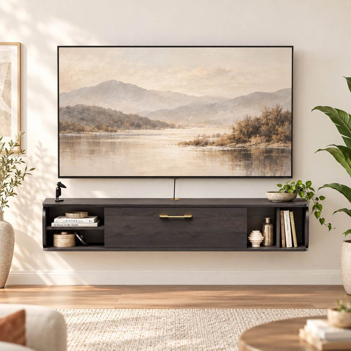 58" Prima Floating TV Stand, Rustic Grey (Backorder)