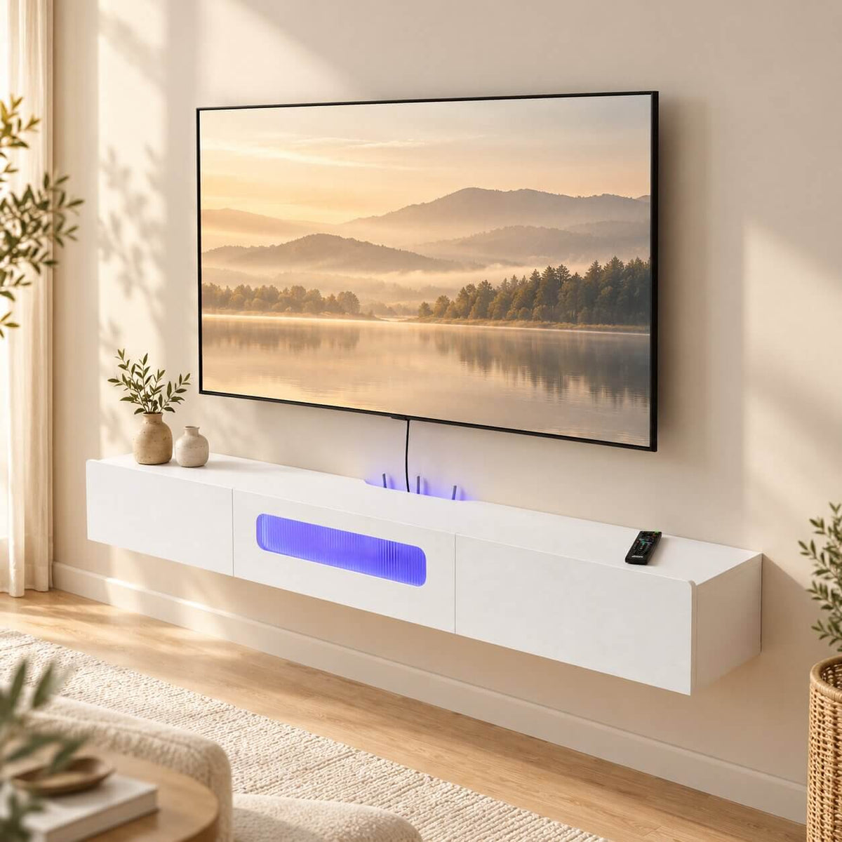 63" Purello Floating TV Stand, White