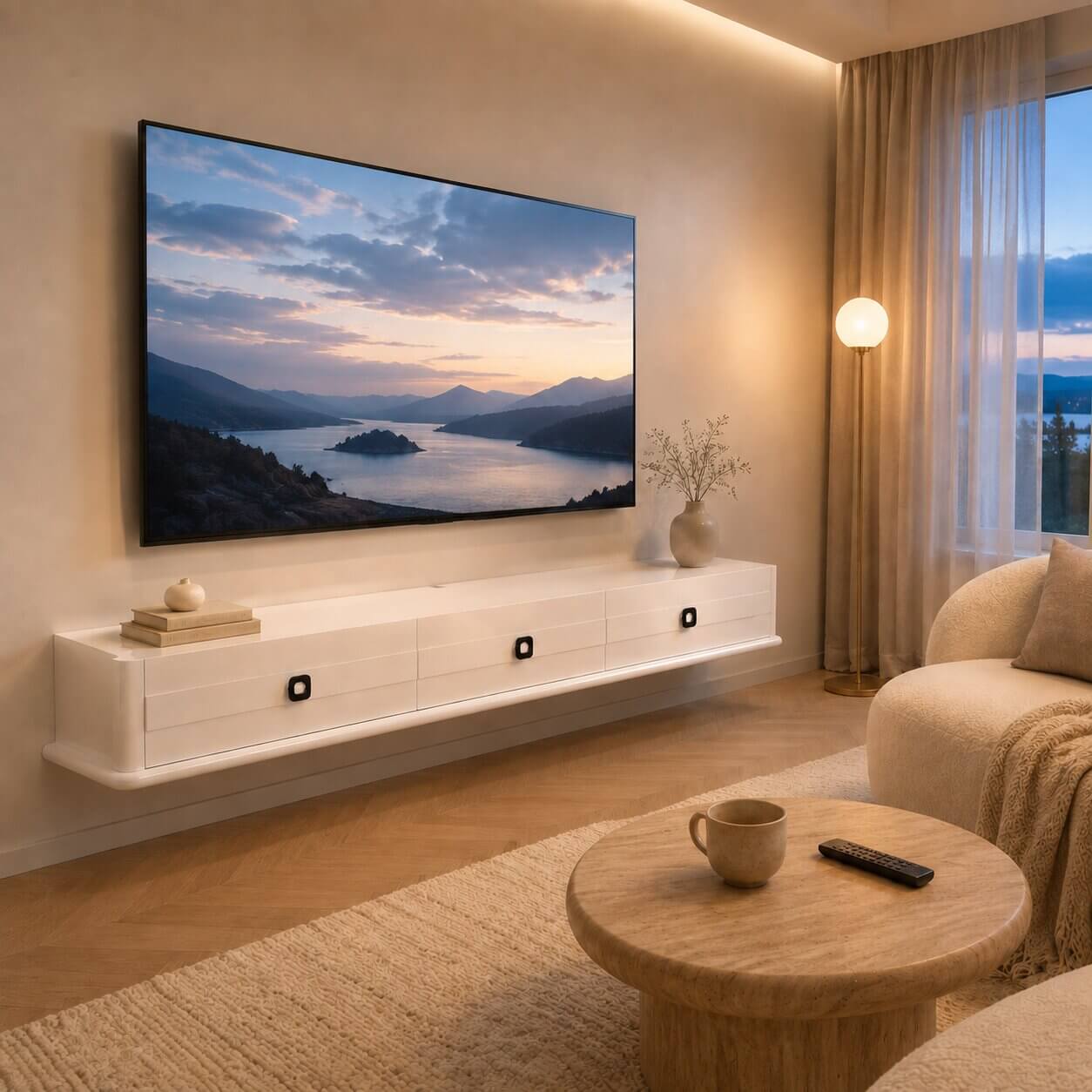 74.88″ Polara Glossy White Floating TV Stand