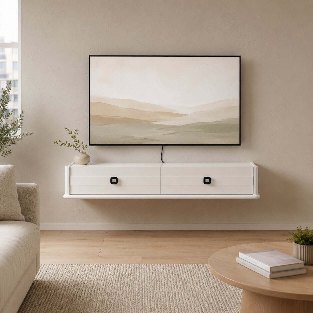 51.18″ Polara Floating TV Stand, High Gloss White