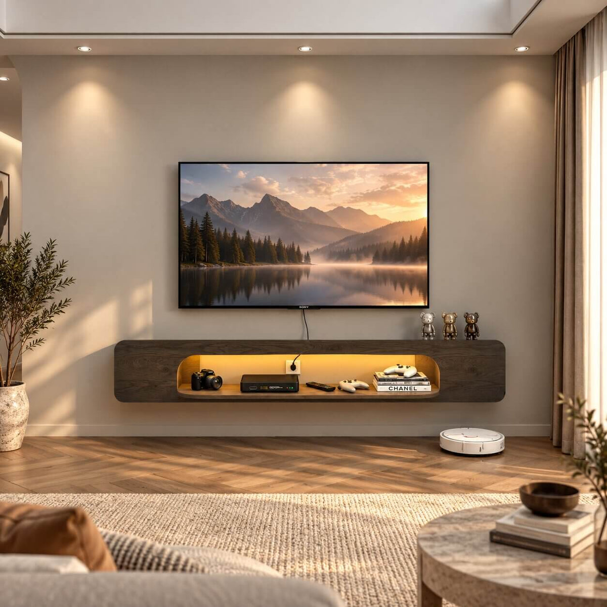 57.48" Vista LED Floating TV Stand, Grey