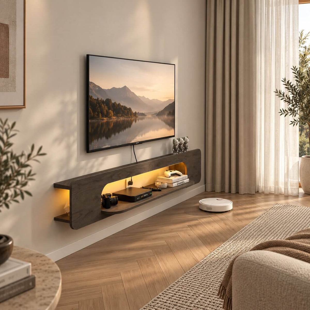 57.48" Vista LED Floating TV Stand, Grey