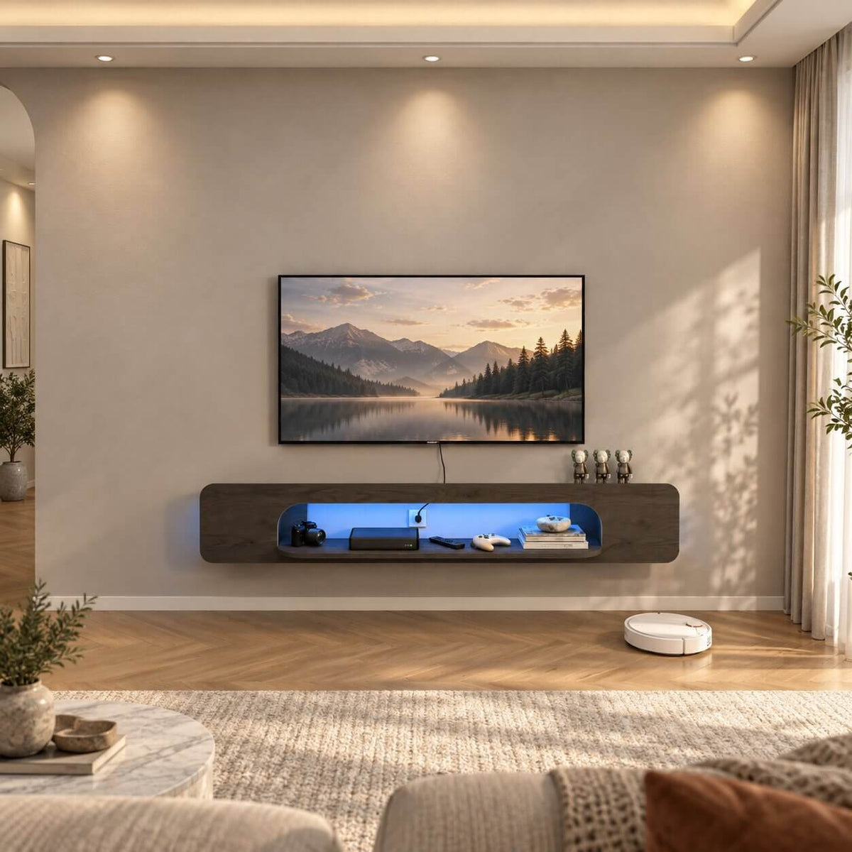 57.48" Vista LED Floating TV Stand, Grey
